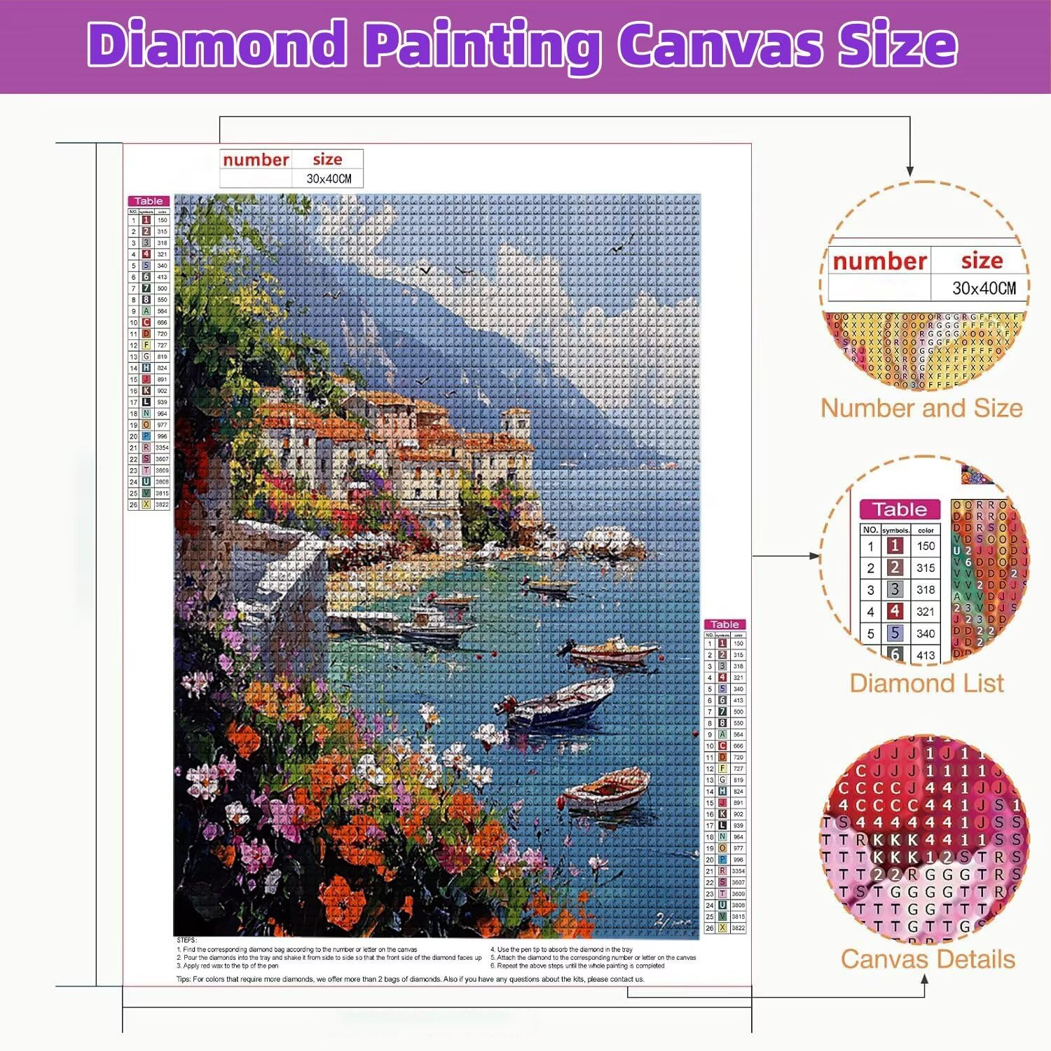 Glslmznq 5D Diamond Painting Kit Completo Vista sulla Marina 70x90cm S-514 | Diamond Painting, Pittura Diamante per Adulti e Bambini, Kit DIY Punto Croce per Decorazione Murale la casa - Regalo
