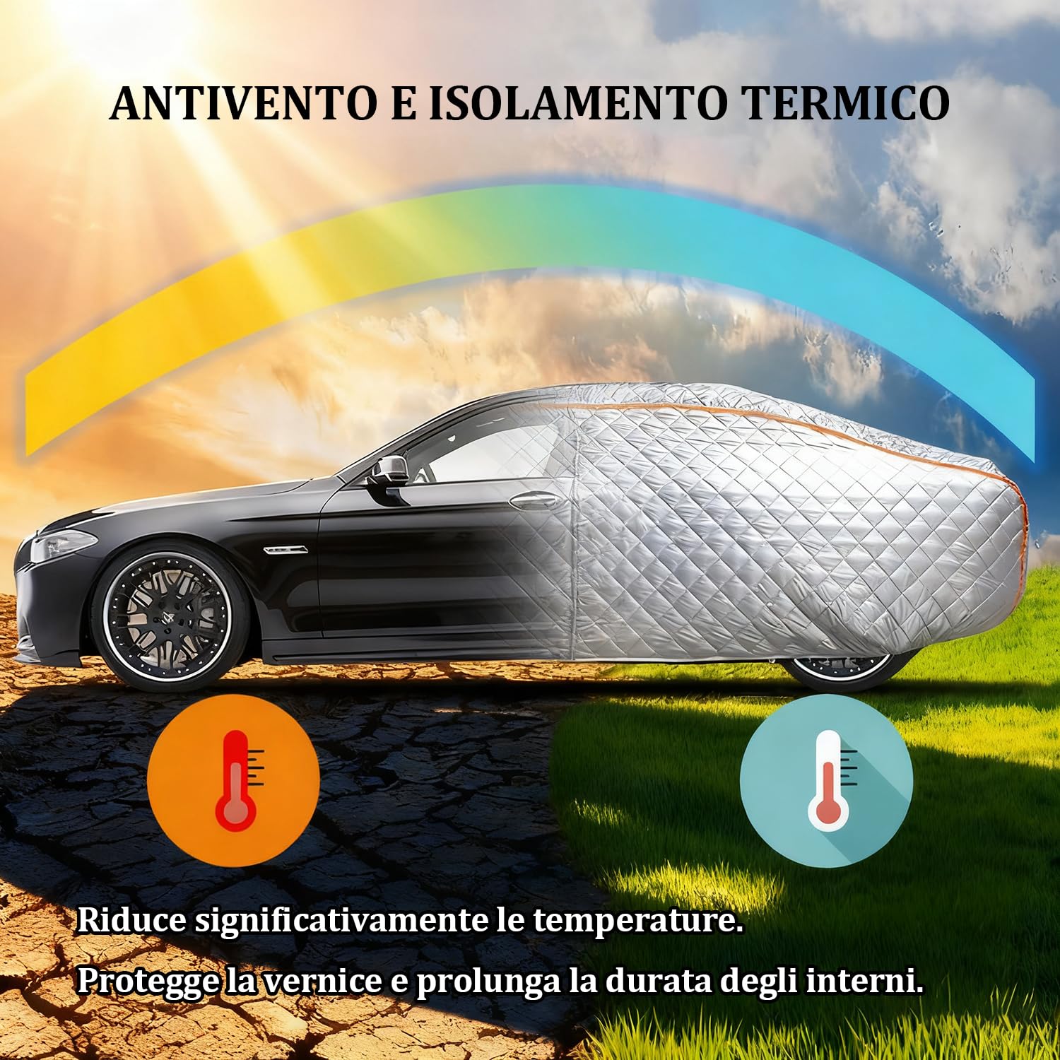 Copriauto Antigrandine per Fiat Grande Panda (2024-2026) 7 Strati Ispessiti, Tessuto Oxford, Fodera Morbida, Traspirante, Antivento, Impermeabile, Antigraffio, Anti-UV, 4 Stagioni
