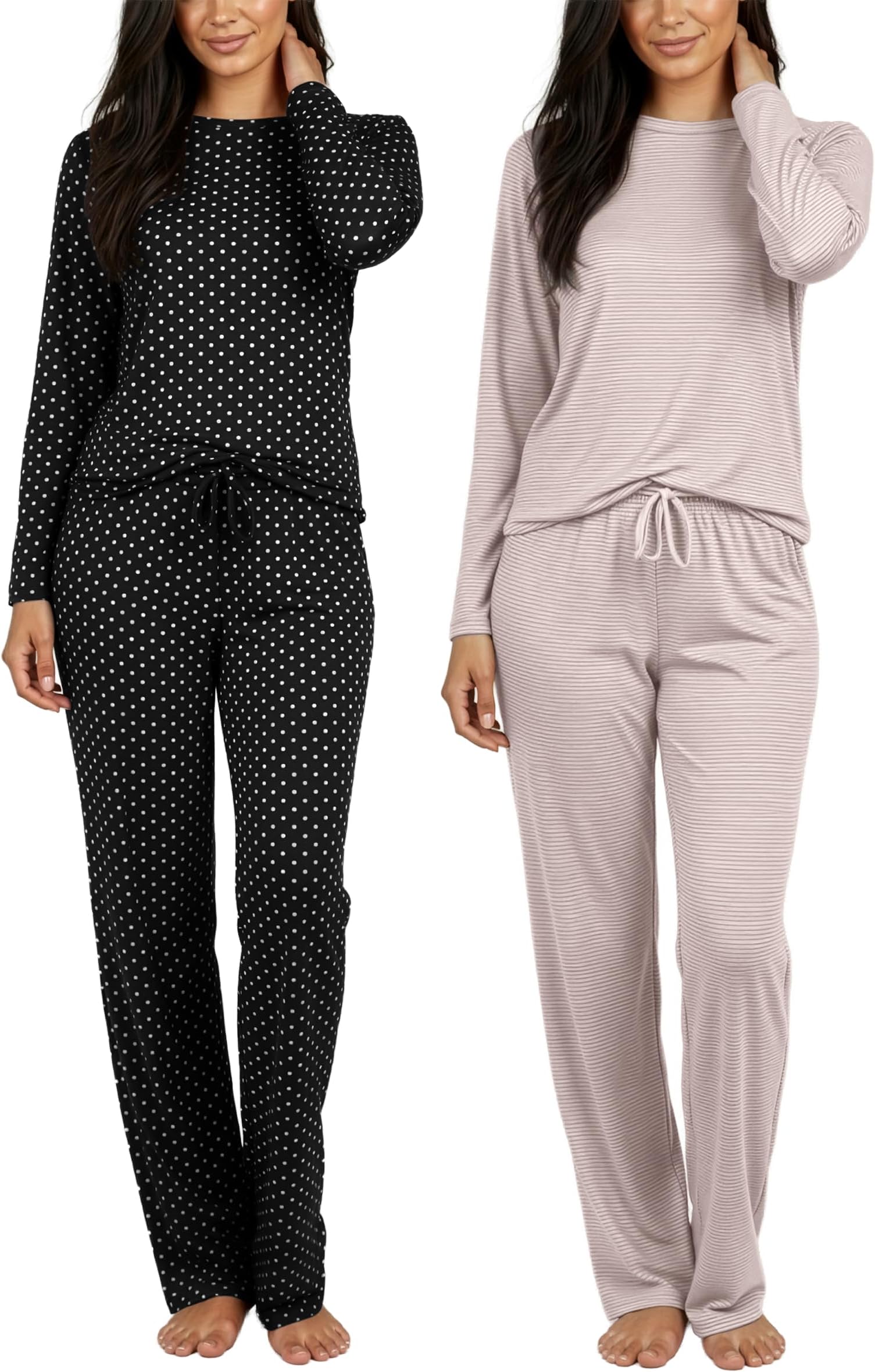 2 Pack: Women's Long Sleeve Pajama Sets - Soft Comfy 2 Piece PJ Set Matching Ladies Sleepwear (Plus Size)