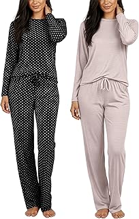 Real Essentials 2 Pack: Women's Comfy Pajama Sets - Short & Long Sleeve Ladies Loungewear Sleepwear PJs (Available In Plus)