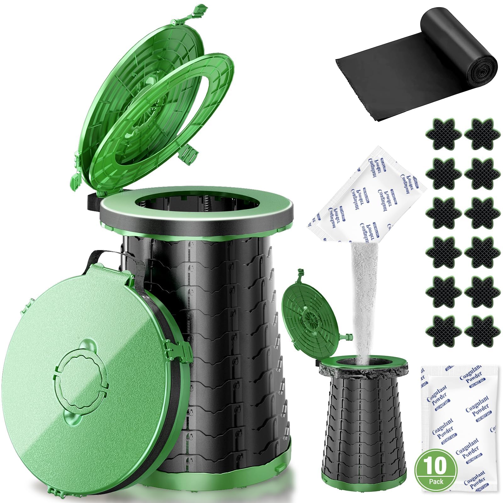 WC Portatile Adulti, Gabinetto da Campeggio, WC Chimico, Toilette da Campeggio Pieghevole, Altezza Regolabile Telescopico, Max 400 Libbre, per Campeggio All'aperto, Barbecue, Viaggi, Pesca, Spiaggia