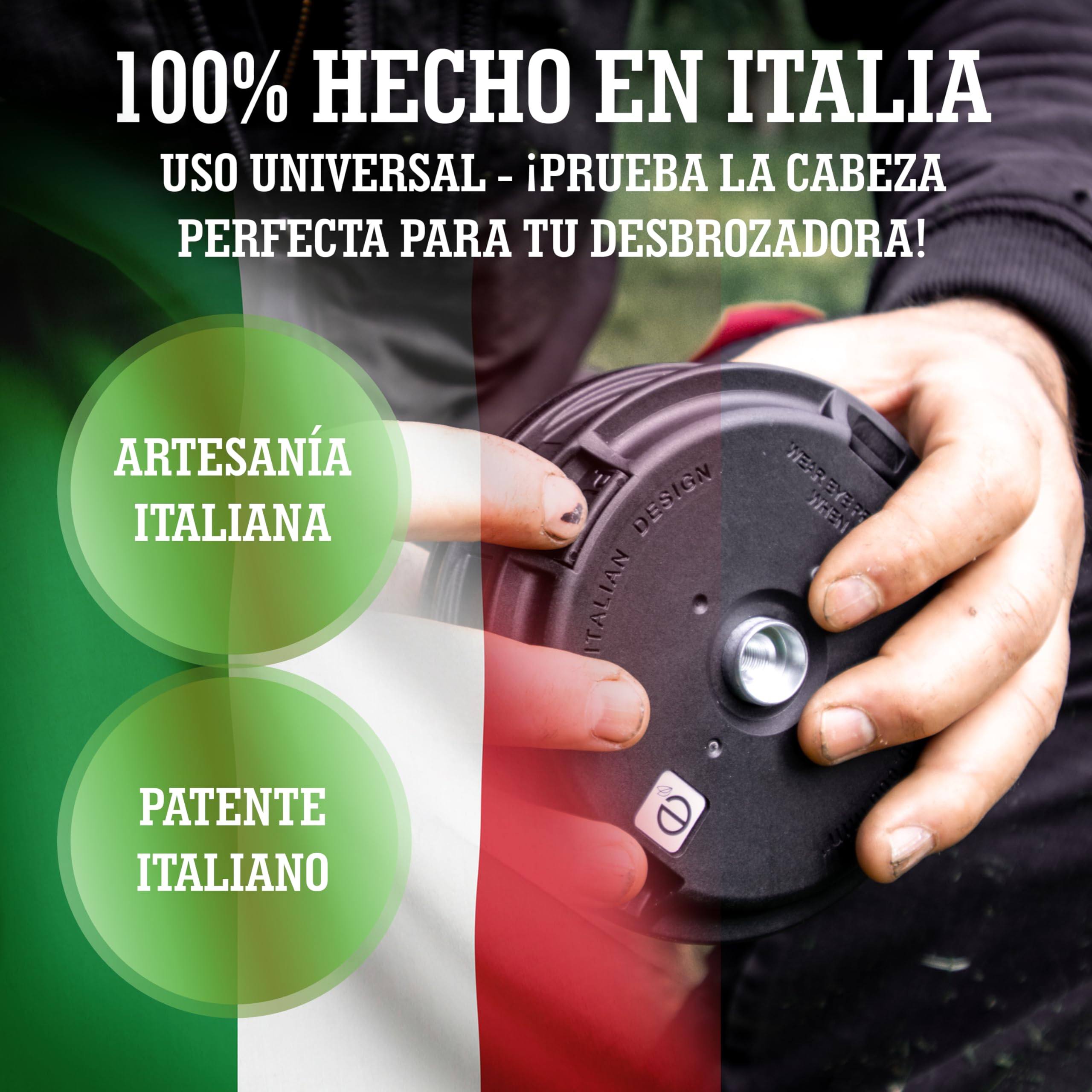 LERAVA® Cabezal desbrozadora Universal - M10x1,25 - Tap & Go - Cabezal desbrozador con pomo de Acero Robusto - Innovador Carrete ergonómico - Compatible con Diferentes Marcas - 100% Made in Italy
