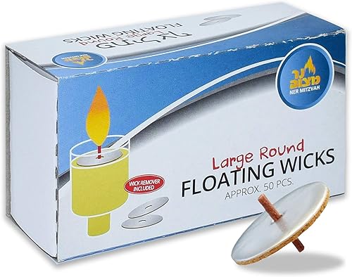 Ner Mitzvah Mechas flotantes redondas, mechas de algodón grandes y soportes de disco de corcho para tazas de aceite, pinzas adicionales para