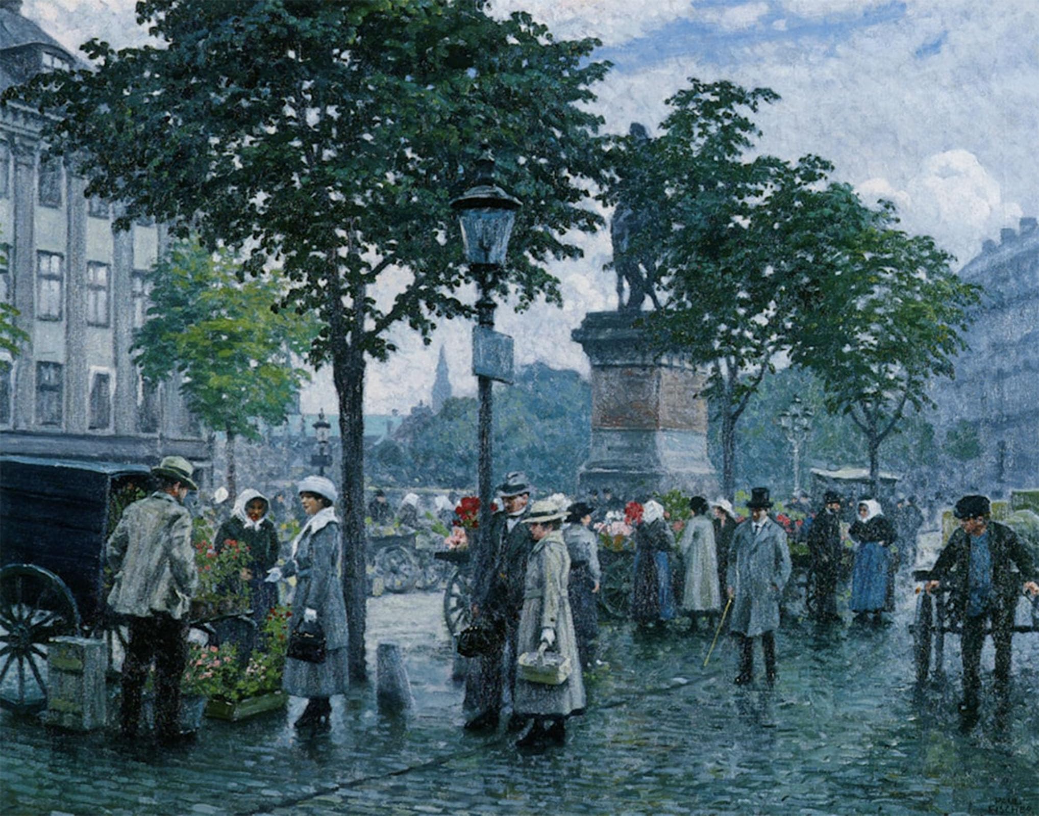 POSTERIIk Vintage Classic Picture Landscape Artwork the Flower Market by Paul Gustave Portrait Canvas Painting for Office Home Decor 60x90cm