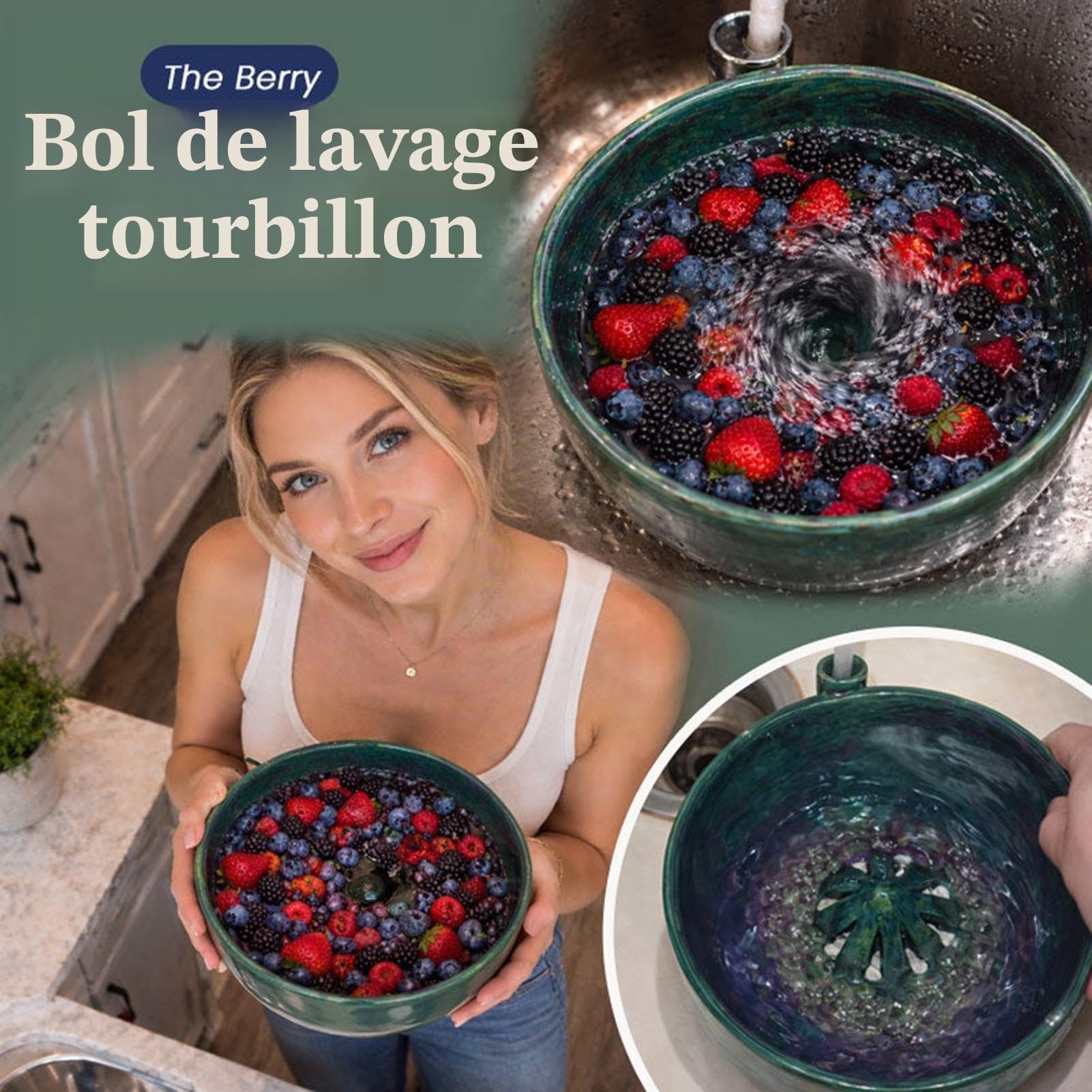 Machine à laver rotative automatique pour fruits et légumes, bol de nettoyage de baies pour fraises, raisins et salade, nettoyeur de fruits portable pour cuisine, pique-nique et camping