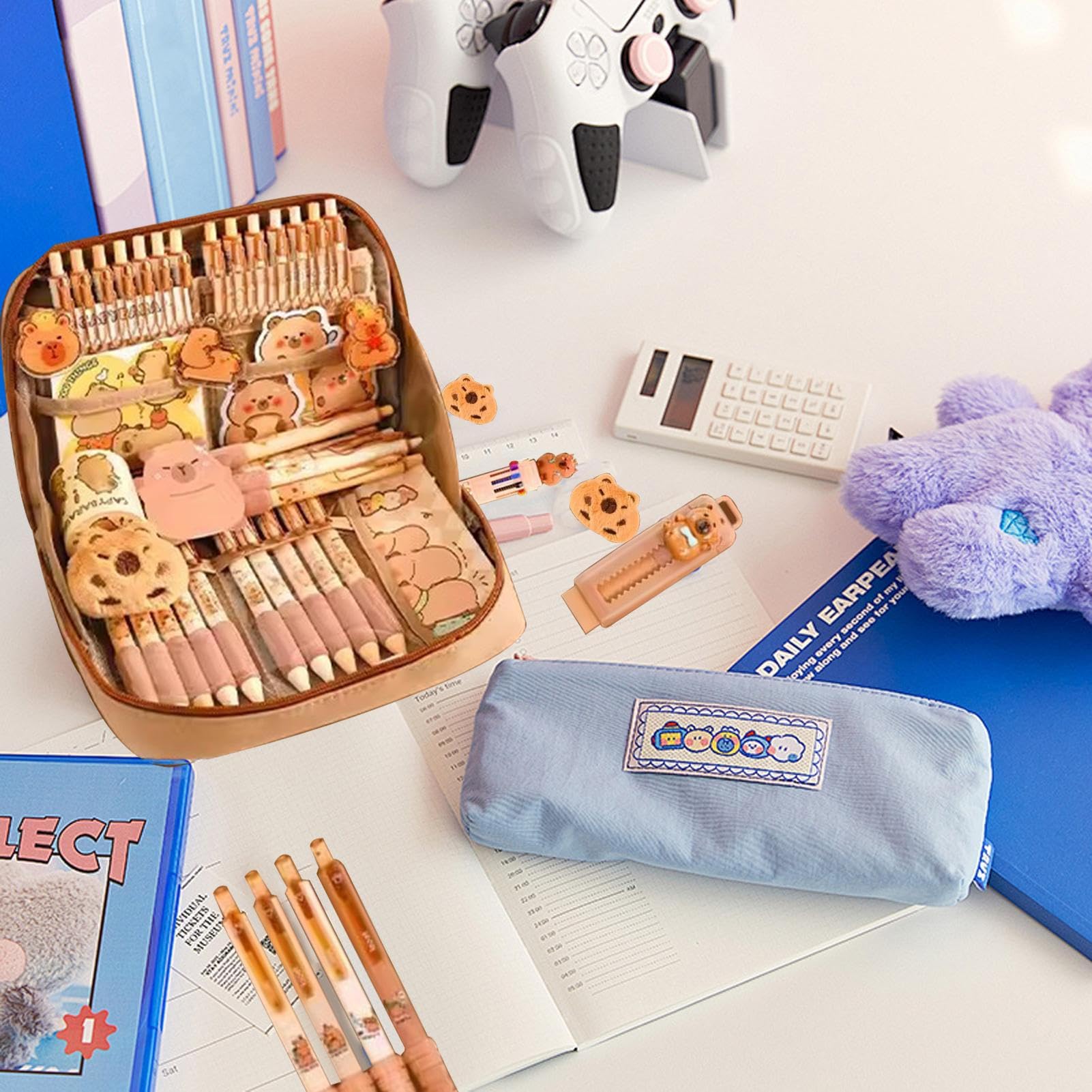 LTFIOON Capybara Schrijfwaren Set, Capybara Etui met Vakken, Leuke