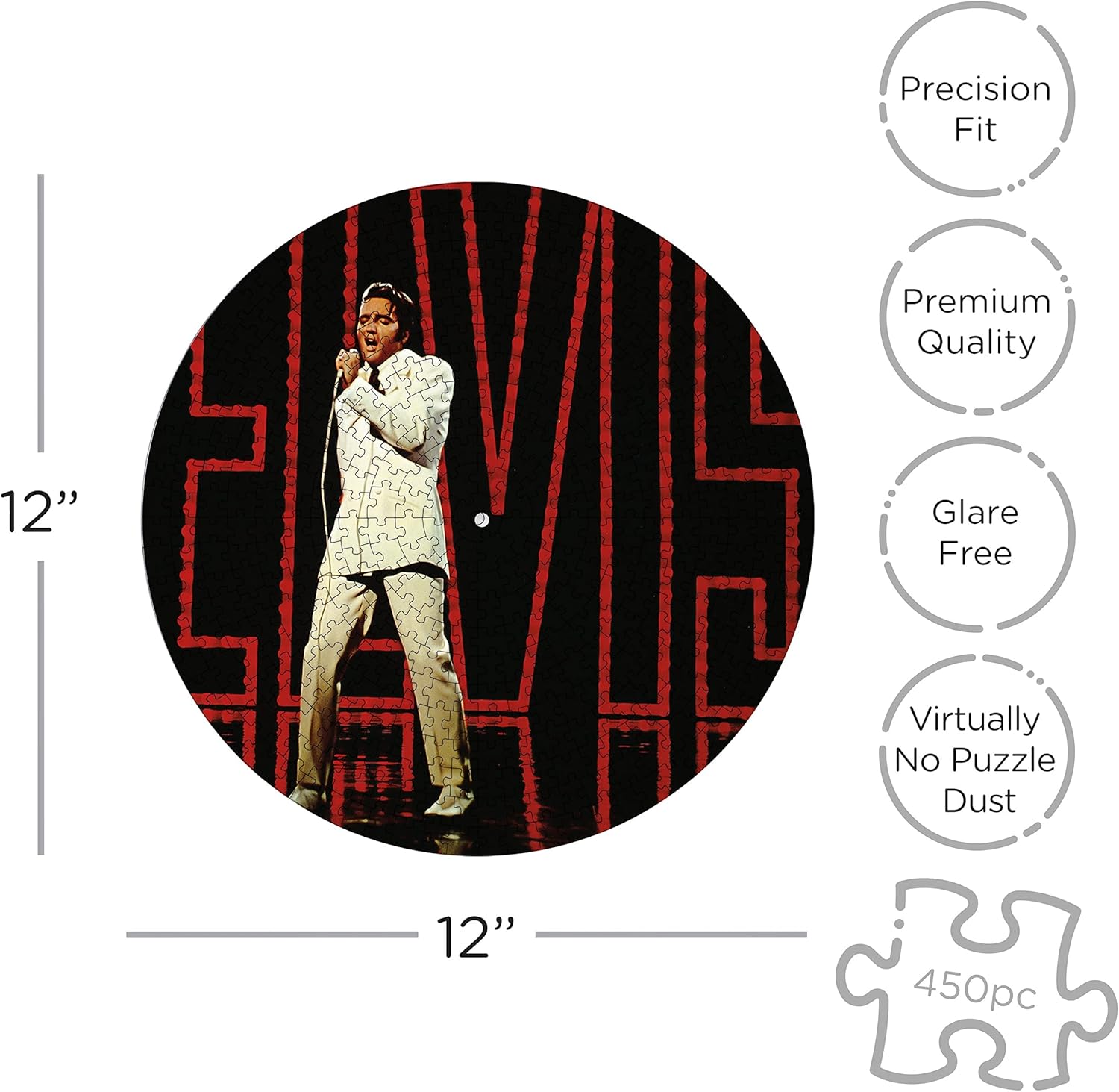 AQUARIUS Elvis Presley '68 Comeback Special Record Disc Puzzle (450 Piece Jigsaw Puzzle) - Officially Licensed Merchandise & Collectibles - Glare Free - Precision Fit - 12x12 in, (ALBM-018)