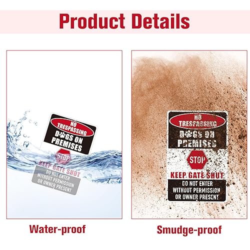Miniatura 4 de Zonon Letrero de metal de aluminio con texto en inglés "No Trespassing Keep Gate Shut" ("Stop Not Enter Without Permission or Owner") para perro en