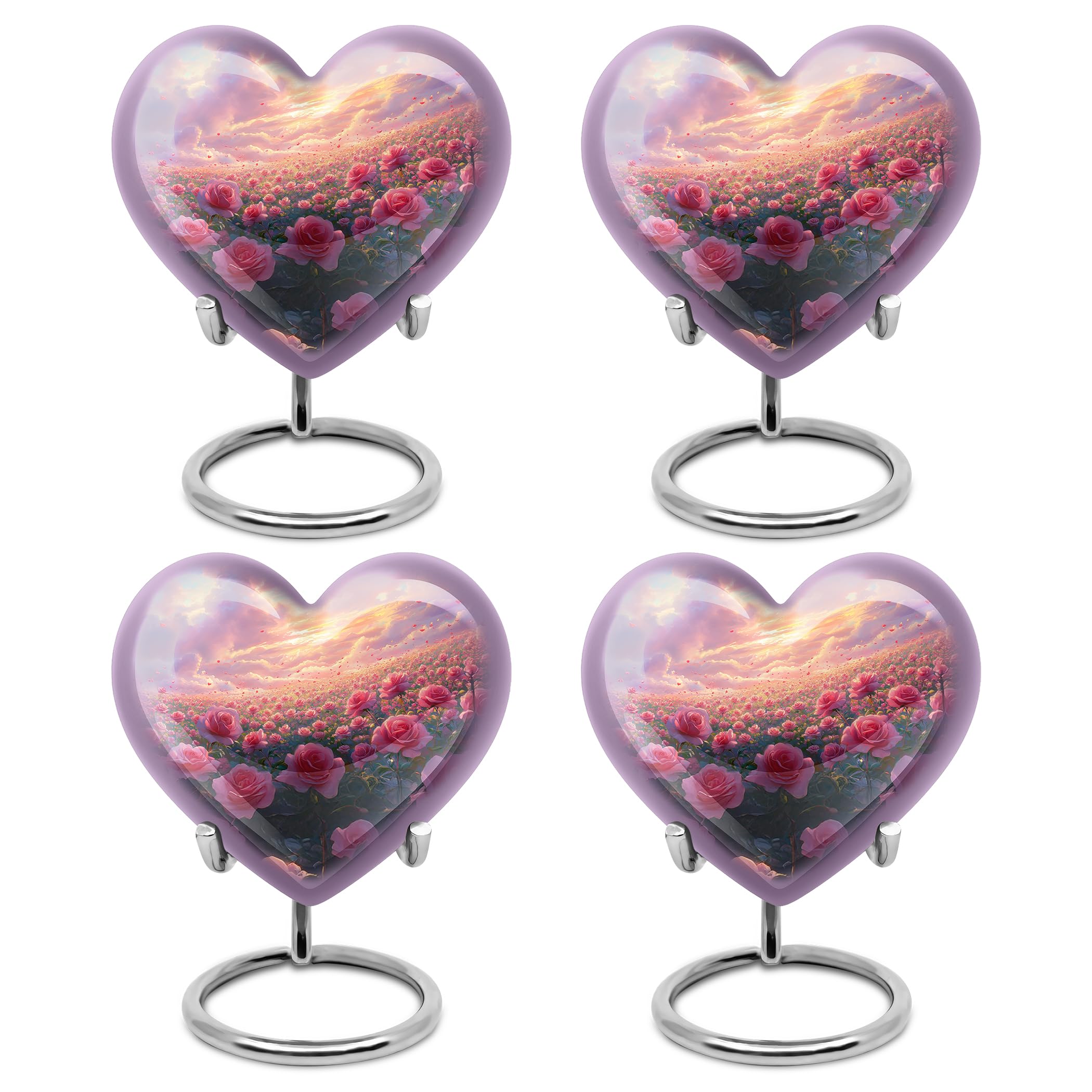 YATHABHISA Red Rose Decorative Heart Urns for Human Adult, Burial & Funeral Urn for Men & Women, Cremation Ash Container Keepsake, Memorial Gift, Purple, 3 Inch (Set of 4)