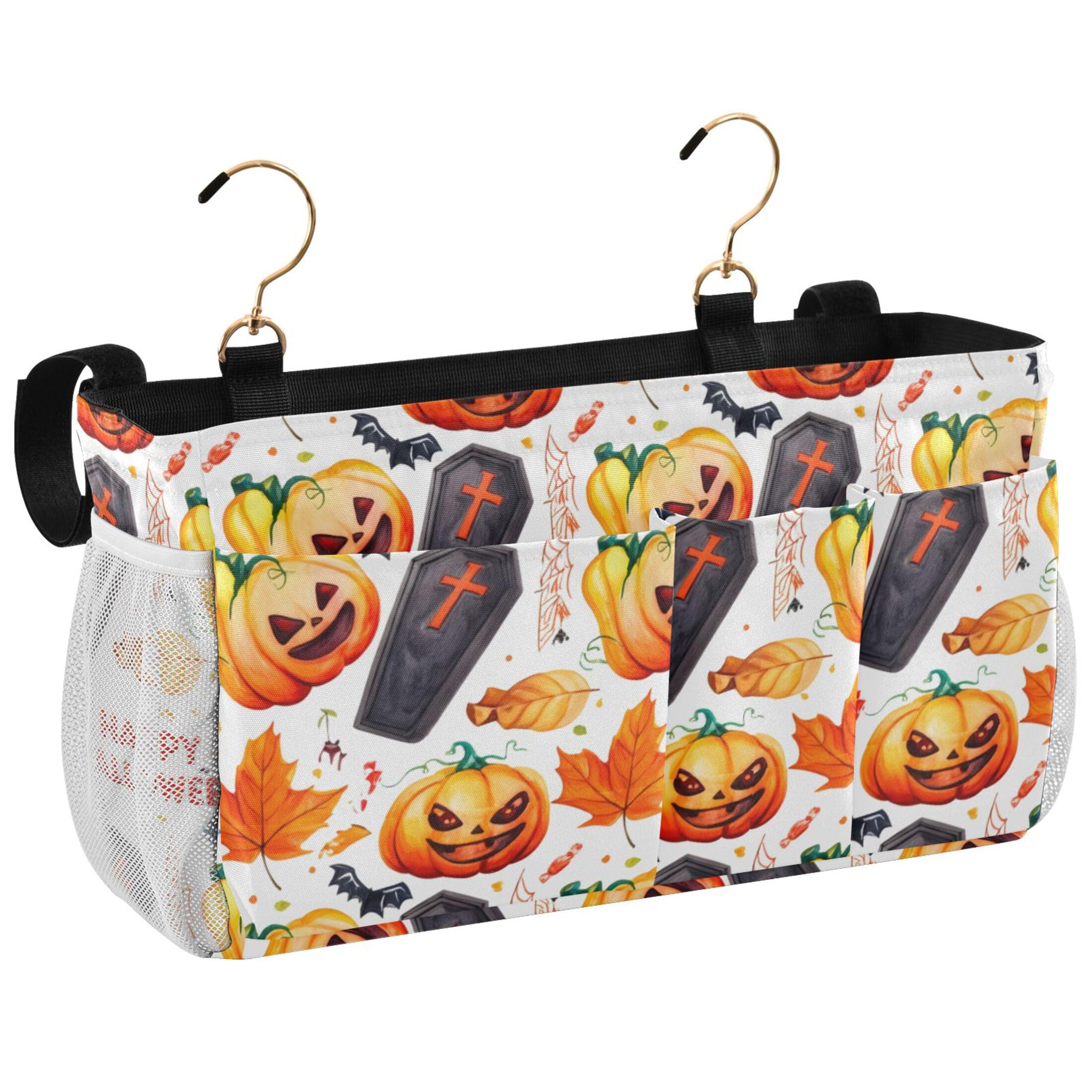 Burbuja Halloween Themed Elements Bedside Caddy Hanging Storage Organizer with 2 Straps and Hooks for Home College Dorm Bunk Bed Hospital Bed Crib
