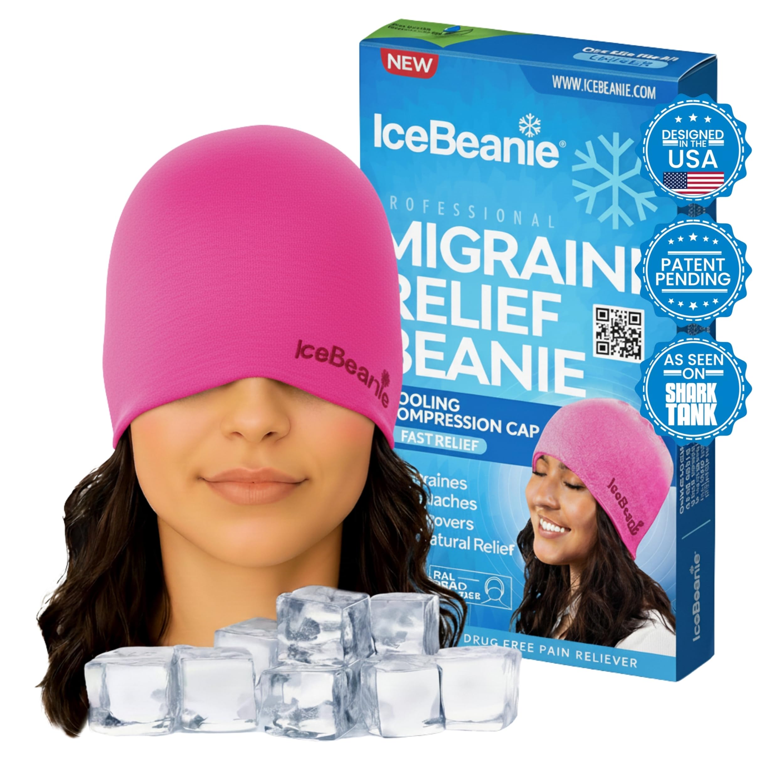 IceBeanie Migraine Relief Cap, As Seen on Shark Tank, Soft & Stretchy Gel Tension Headache Relief Cap, Extended Cooling Hangover Ice Hat, Odorless