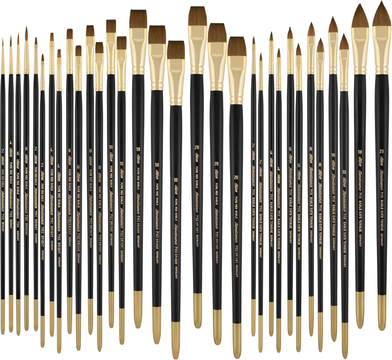 Silver Brush Limited Artist Series JHS-512 John Howard Sanden Red Sable Master Set, 33 Pcs Professional Paintbrushes for Oil and Acrylic Painting, Includes Round, Bright, and Cats Tongue Brushes