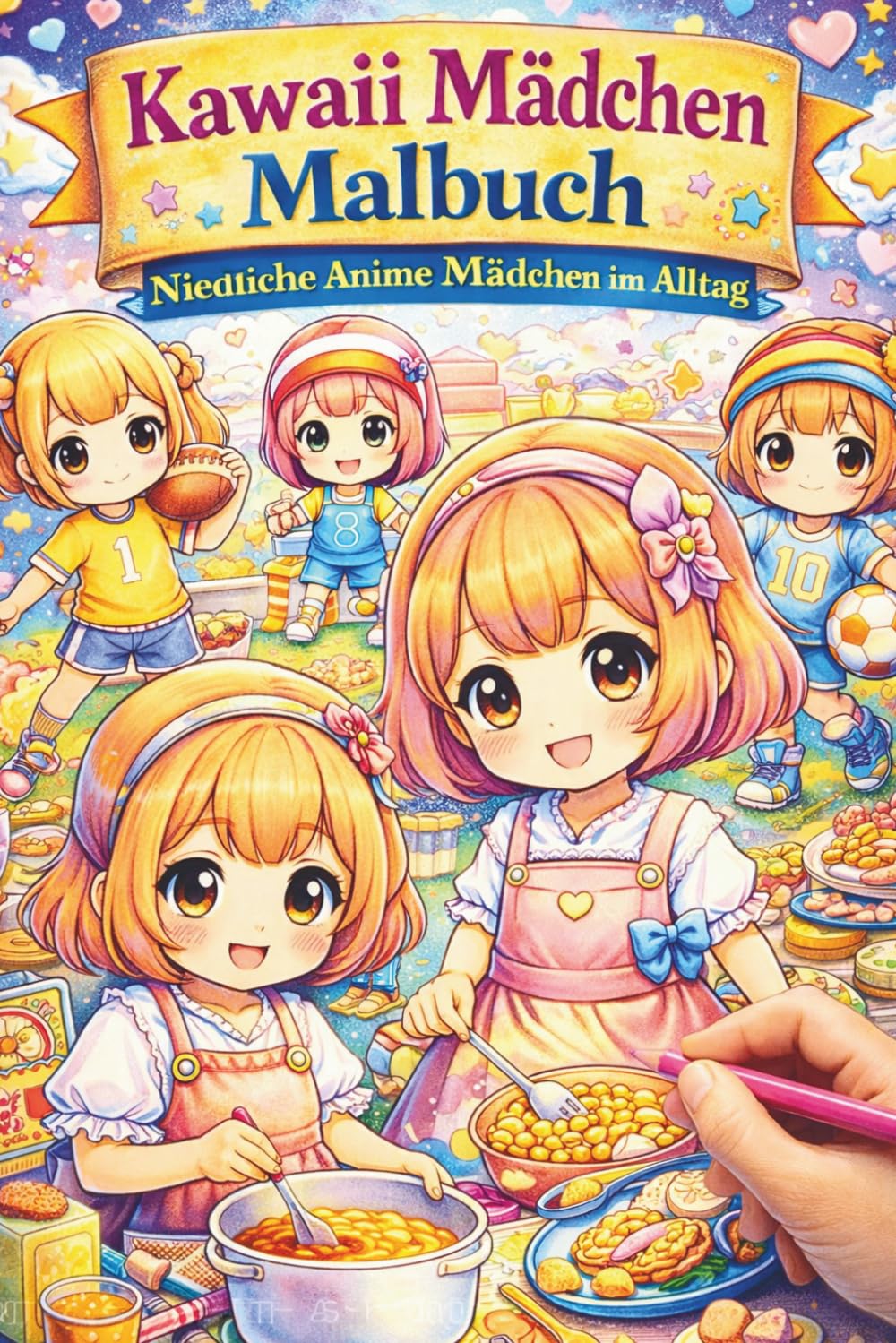 Kawaii Mädchen Malbuch – Niedliche Anime Mädchen im Alltag | 75 niedliche Ausmalbilder mit Kochen, Sport, Spielen und kreativen Szenen: Großes Kawaii ... – entspannender Malspaß auf 151 Seiten