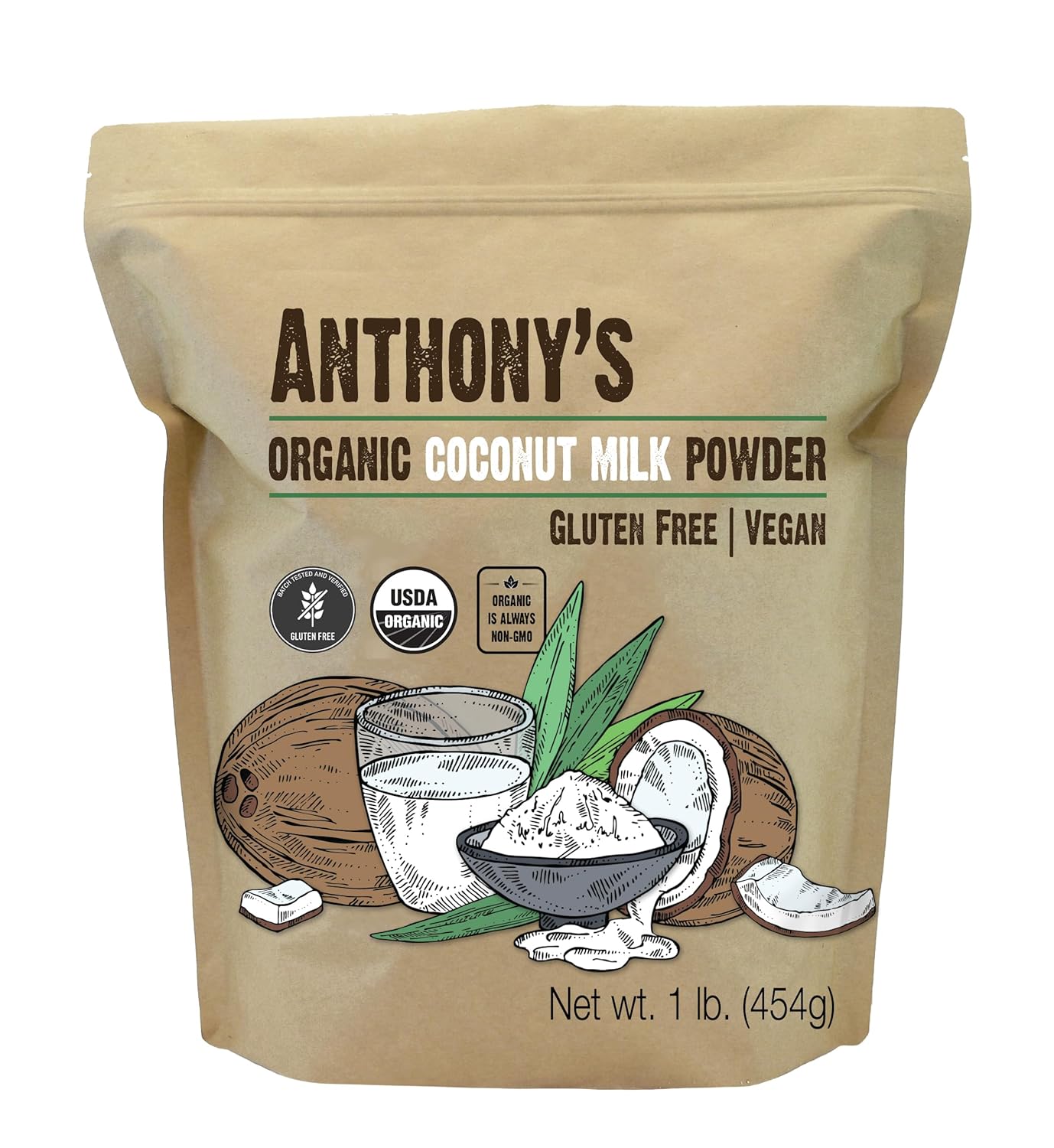 Anthonys Organic Coconut Milk Powder 1 lb Gluten Free Vegan Dairy Free Creamer Alternative Keto Friendly