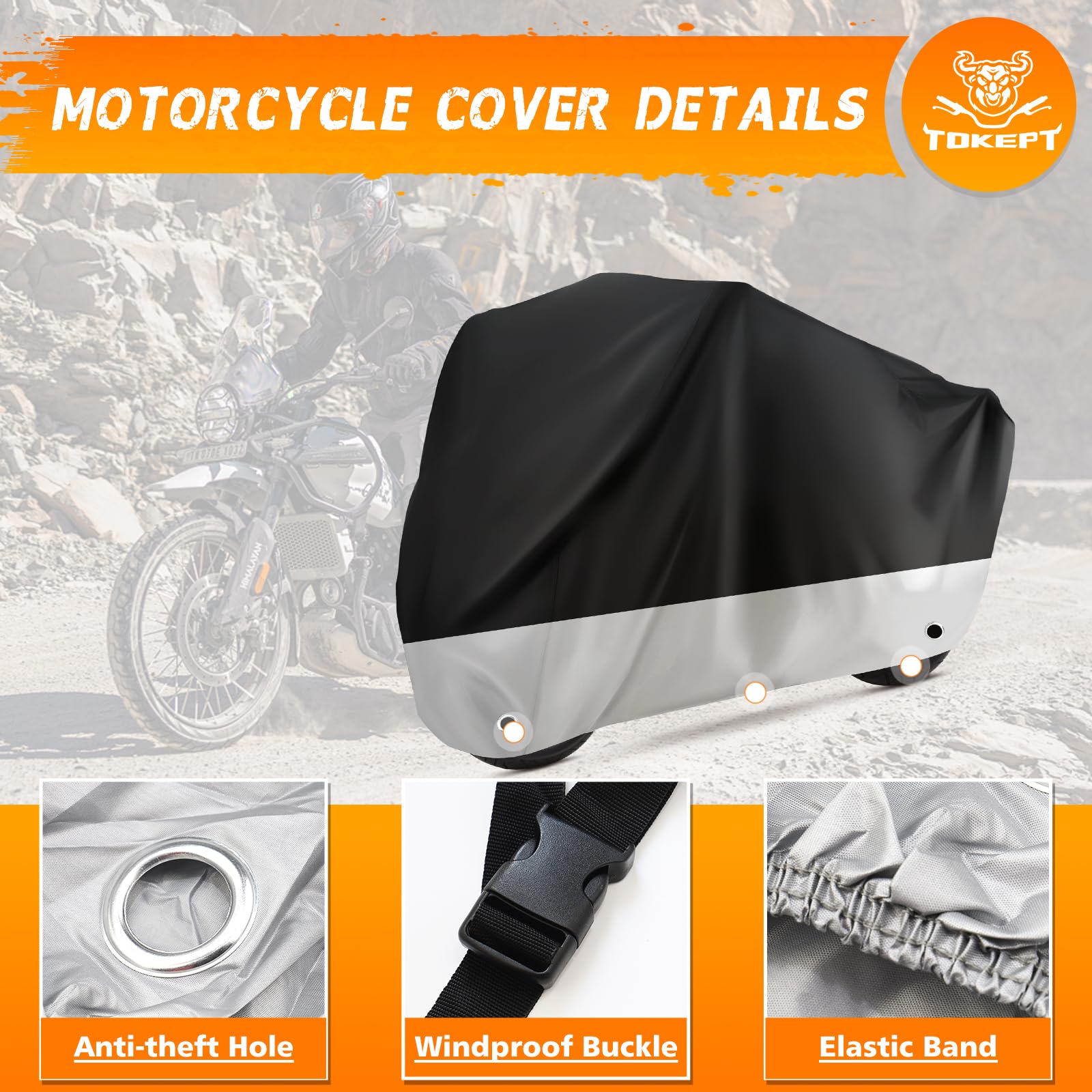 Pokrowiec na motocykl, wodoodporny, z otworami na zamek i torbą do przechowywania, pasuje do motocykli o przekątnej do 264 cm, do Harley Davidson, Honda, Suzuki, Kawasaki, Yamaha, XXL, czarny i