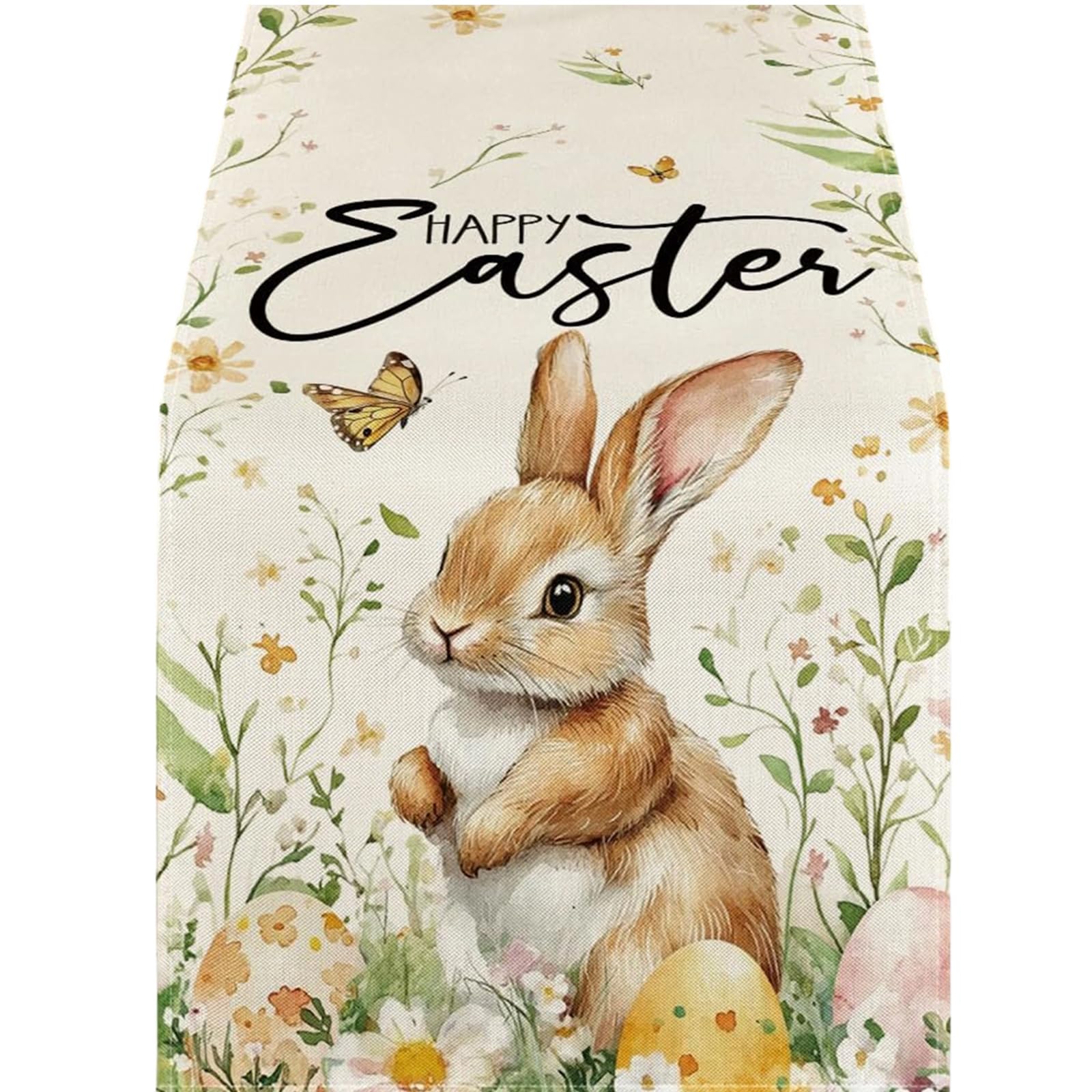 Jazuaiao Table Scarf Easter Rabbits Eggs Pattern Rectangular Washable Table Runner for Spring Decorations and Home Styling Farmhouse Linen Easter Eggs Bunnies Tablecloth Washable Rectangular Runner
