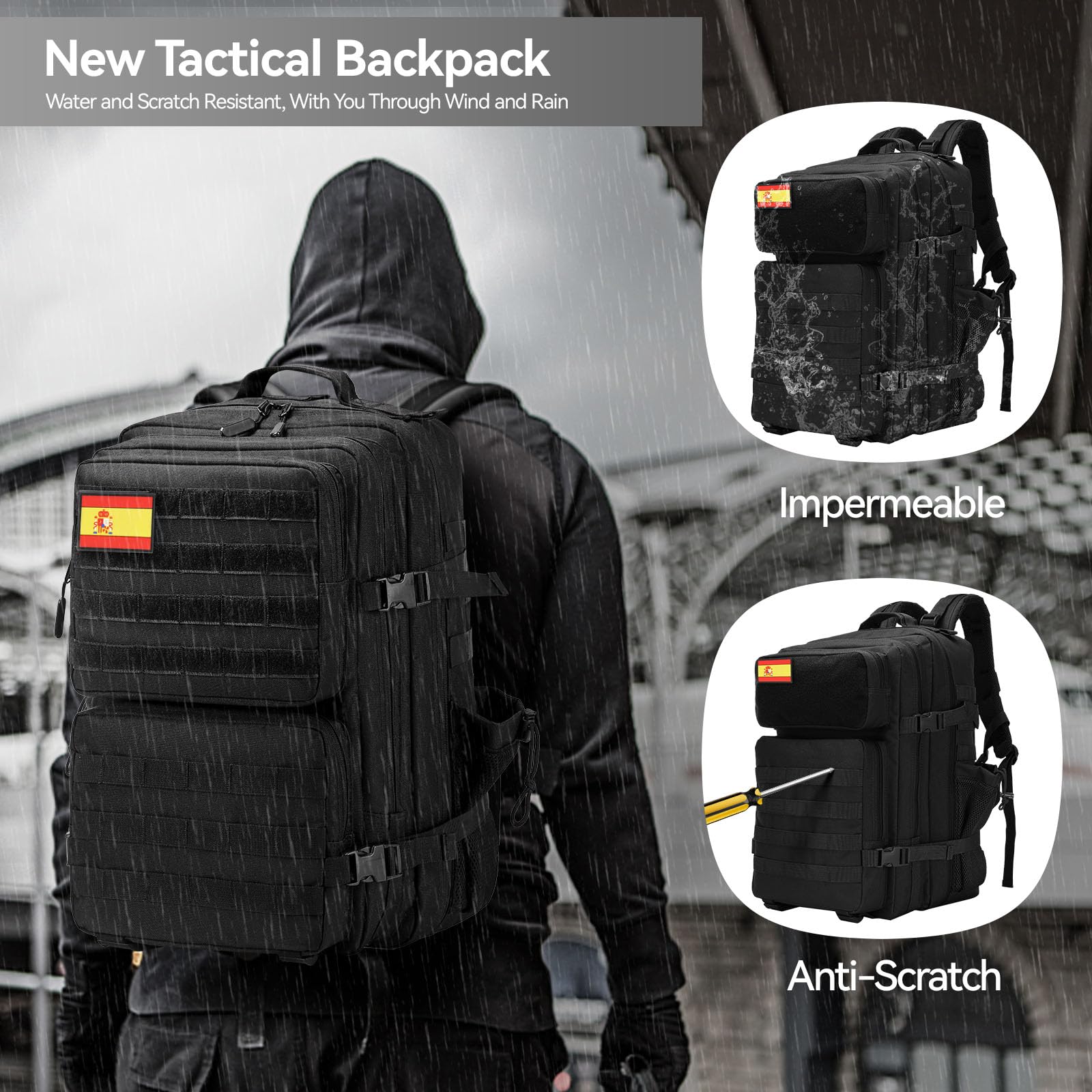 Delgeo Sac à Dos Tactique Militaire,45L Grande Capacité Sac à Dos, Pliable Imperméable Sac à dos Survie, Alpinisme, Randonnée, Trekking, Camping, Aventure ou Voyage