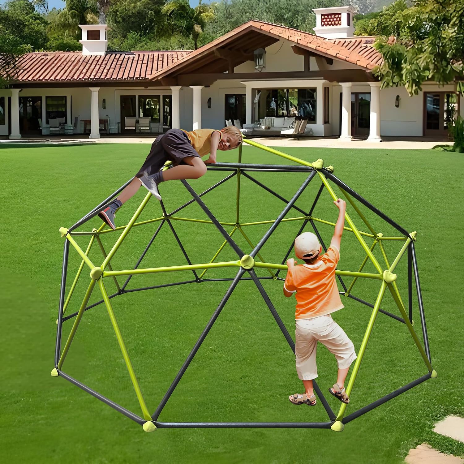 LIFE SKY Outdoor Play Dome Climber for Kids - Ten-Sided Geometric Climbing Structure with Colorful Stones - Montessori Outdoor Play Equipment for Children Ages 3+ Backyard Playground