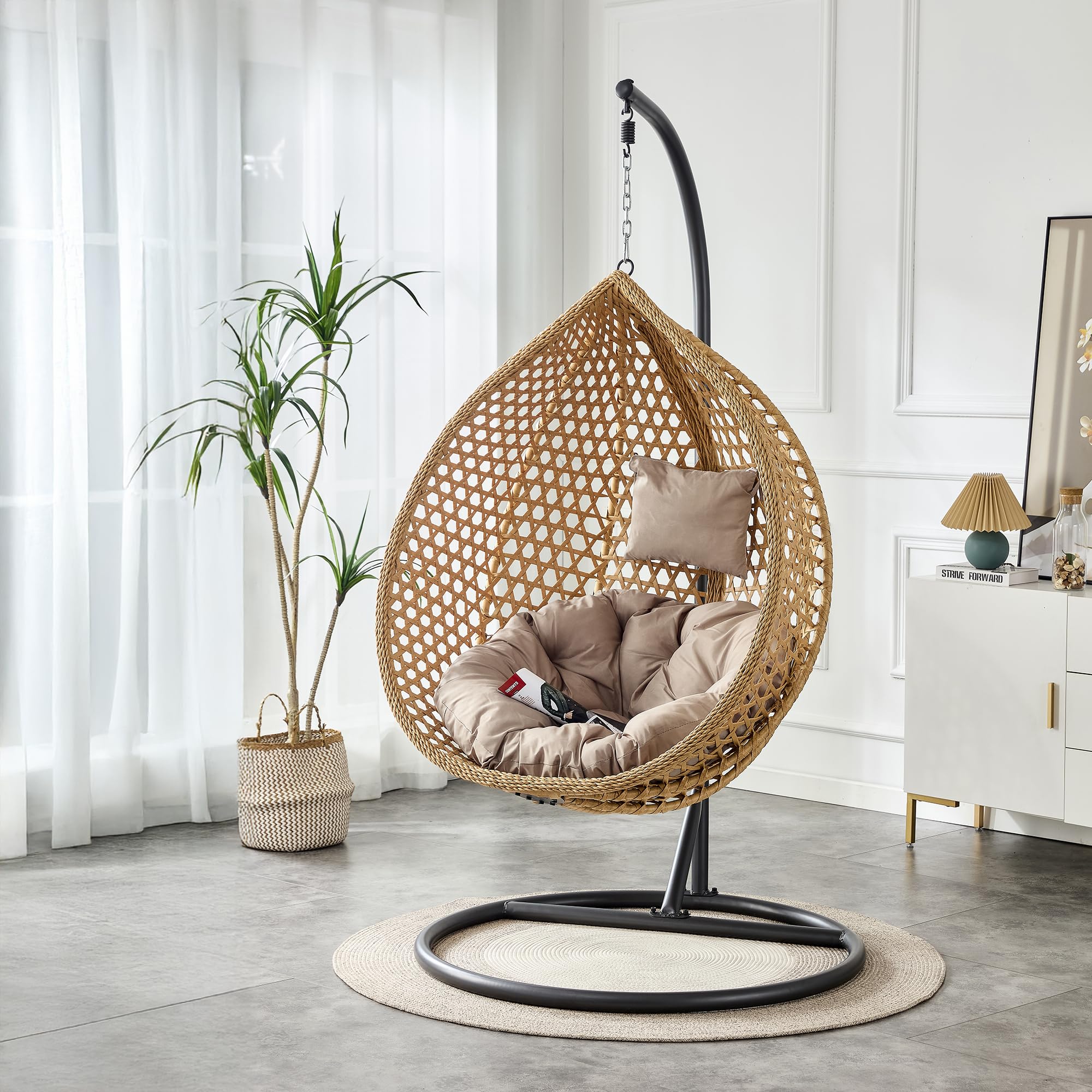 PATIO Hängesessel mit Polster bis 110 kg Francis Stahlgestell Hängekorb aus Polyrattan Indoor & Outdoor