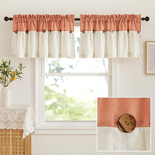 NICETOWN Cenefas de cortina para cafetería, bar, granja, elegante cenefas con bolsillo para barra, para cocina, sótano, diseño de botones, cenefas