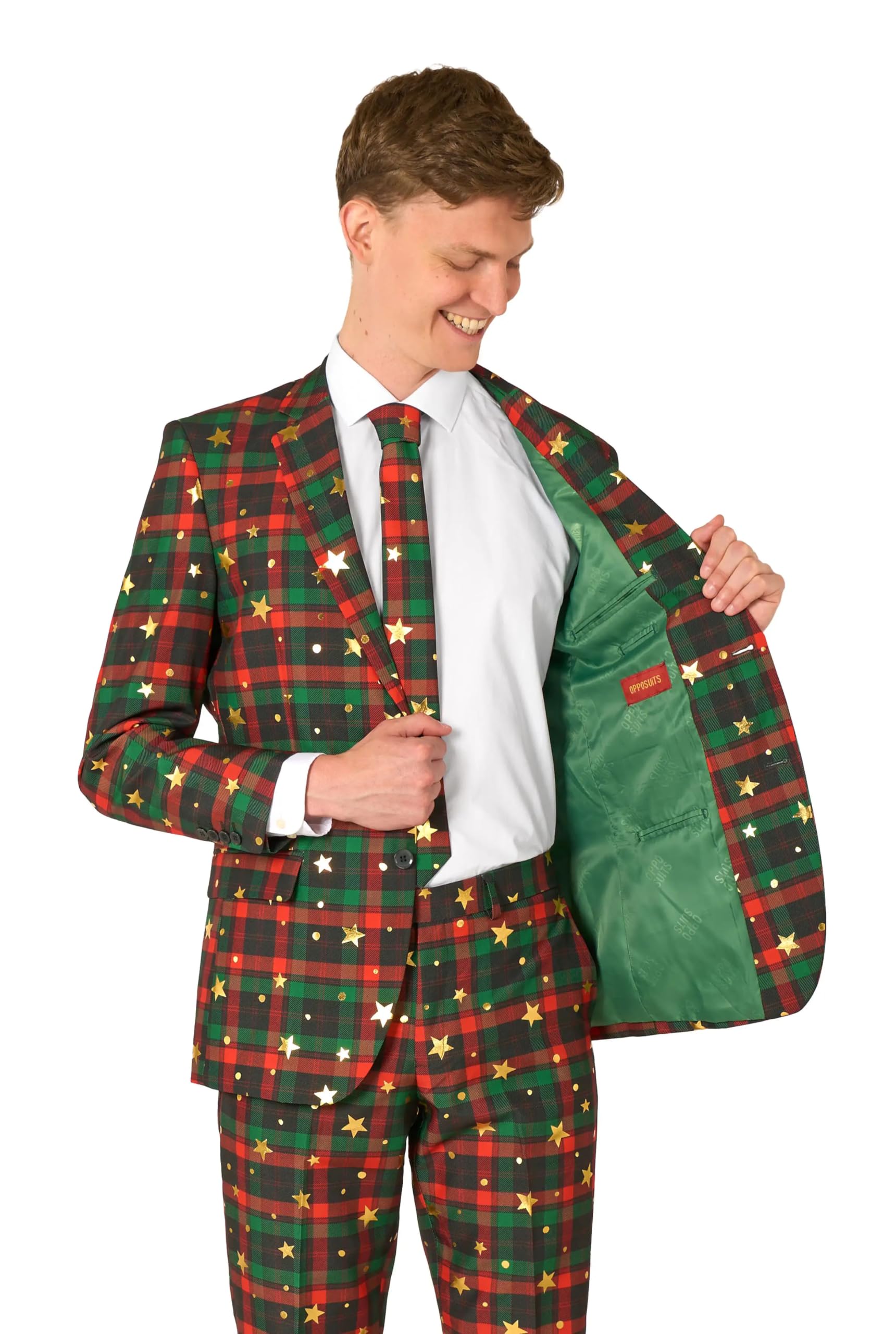 OppoSuits Fun Ugly Christmas Suits for Men – Winter Woods – Full Suit: Jacket, Pants & Tie Abito da Uomo (Pacco da 3)