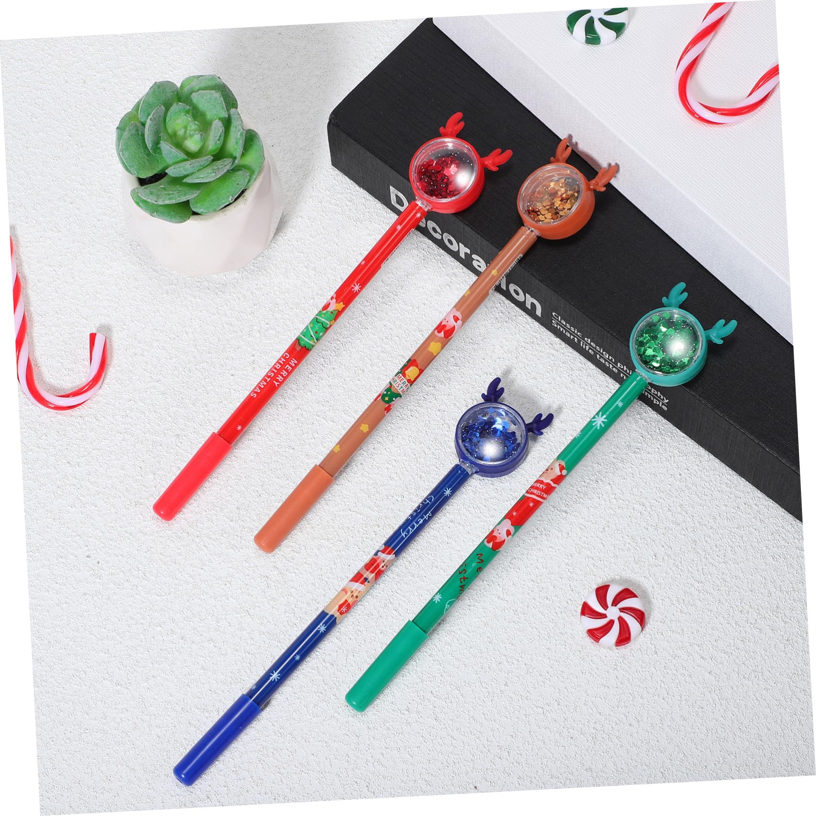 36 Pièces Stylos Gel Noël avec Topper Renne Pailleté Stylos Encre Gel Multicolores Rouges Verts Marrons pour Bureau et Festive