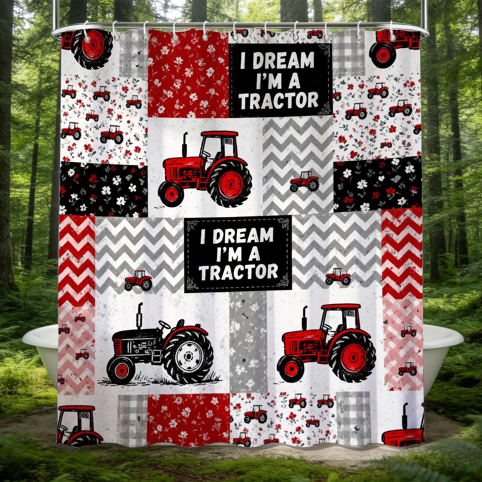 Hongduo 3D Tractor Shower Curtain for Stalls Bathtubs Farm Bathroom Decor Shower Curtain Set Polyester Fabric Waterproof 180x180cm/71X71 Inch with Hooks