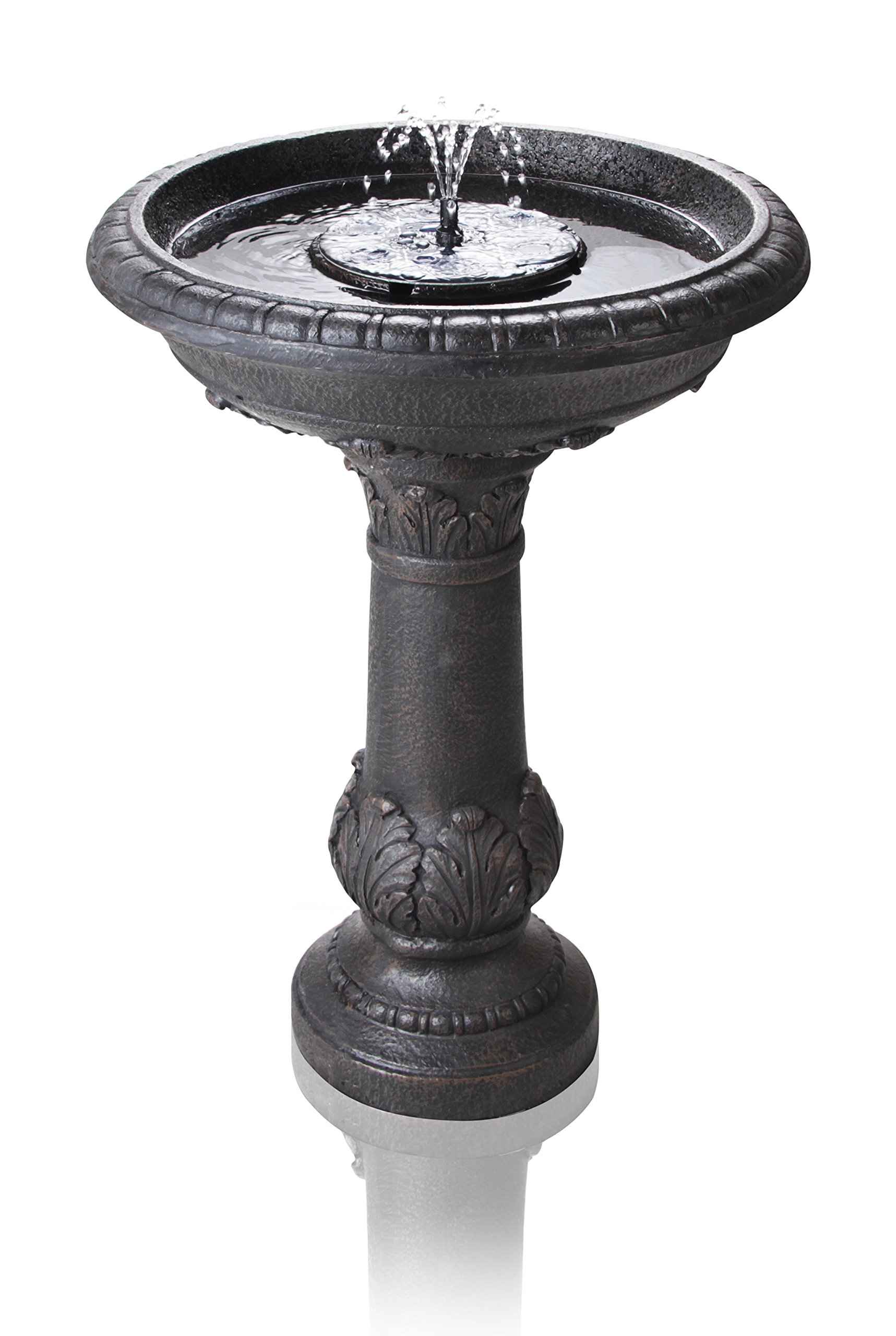 Primrose Black 65Cm Windsor Solar Bird Bath Water Feature Fountain With Led Lights