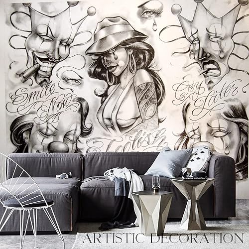 Miniatura 3 de Póster artístico de 5 x 3 pies con texto en inglés "Smile Now Cry Later", para sesión de fotos, decoración de pared de habitación (60 x 36 pulgadas)