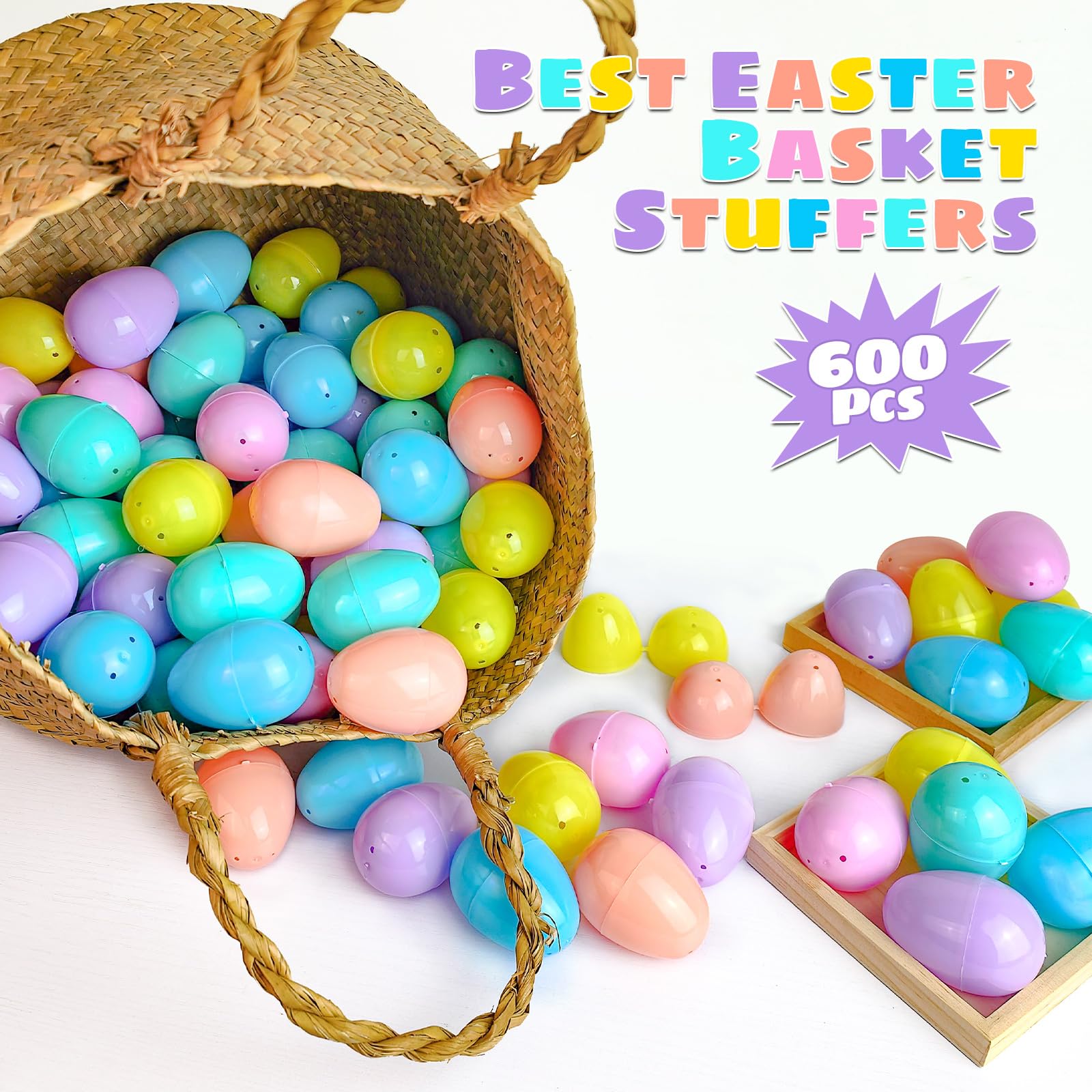 GCNBCNB 600 Pcs Plastic Easter Eggs,2.35" Bright Colors Easter Eggs for Easter Hunt, Easter Theme Party Decoration, Basket Stuffers Fillers (light color)