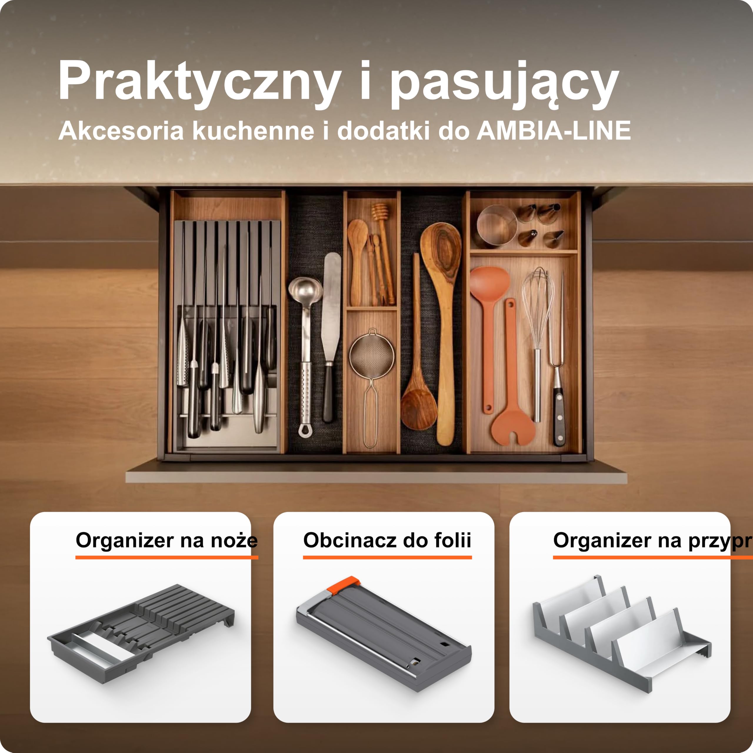 blum AMBIA-LINE organizer szuflady w premium dekorze drewna | idealny kuchnia, łazienka, garderoba | użycie modułowe i pewne trzymanie dzięki nóżkom antypoślizgowym | 42×10×5 cm| Dąb Bardolino