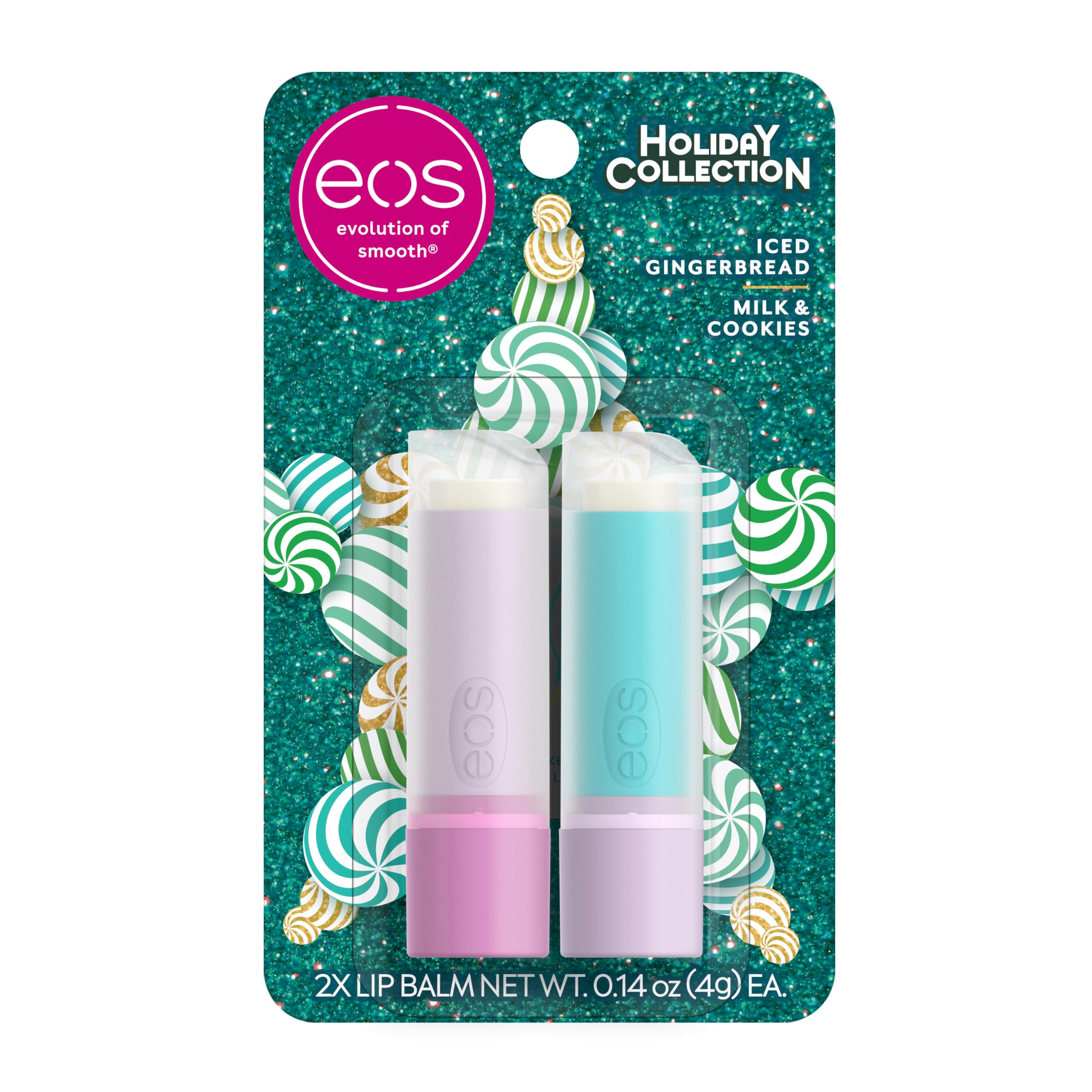 eos Holiday Lip Balm- Iced Gingerbread, Milk & Cookies, Limited-Edition Lip Care, Stocking Stuffers, Holiday Gift Ideas, 0.14 oz, 2-Pack