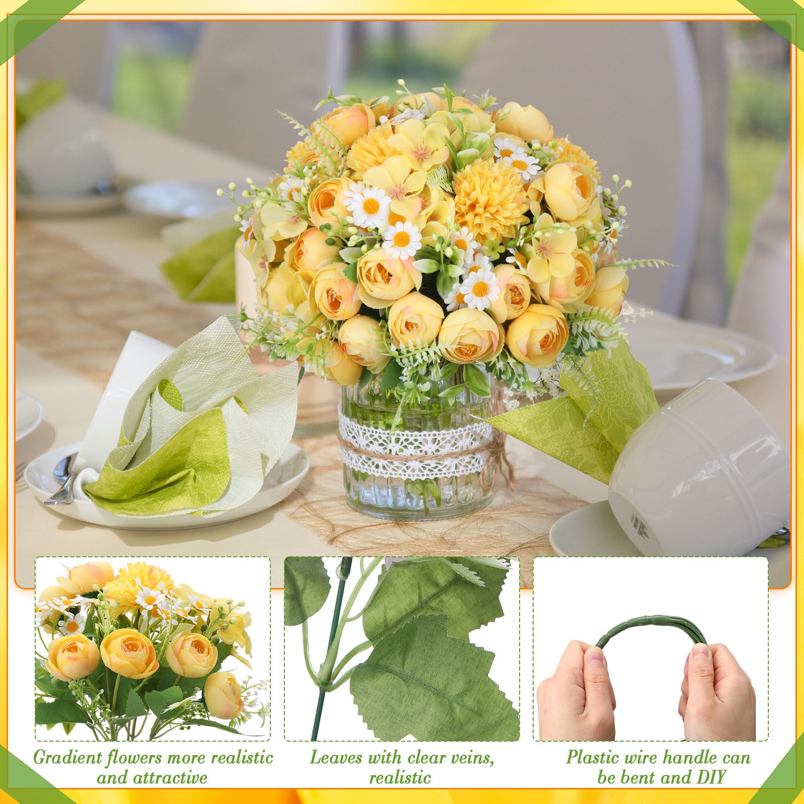 Tigeen Lot de 12 pivoines artificielles Jaune clair