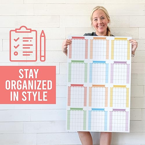 Miniatura 6 de Colorido calendario de borrado en seco de 12 meses para pared, calendario grande de pared de pizarra blanca, calendario de pared grande de borrado