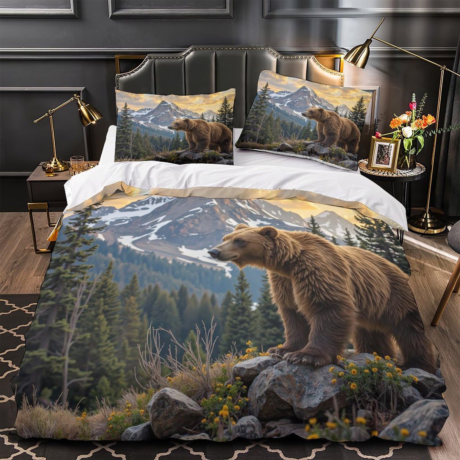 Housse de Couette Ours Sauvage 140x200 Parure de Lit Microfibre en 3D