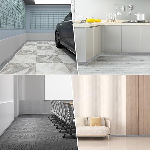 Miniatura 4 de Moldura flexible para zócalo de pared, base de vinilo autoadhesivo de 4 pulgadas, base de goma para despegar y pegar (grano de madera gris)