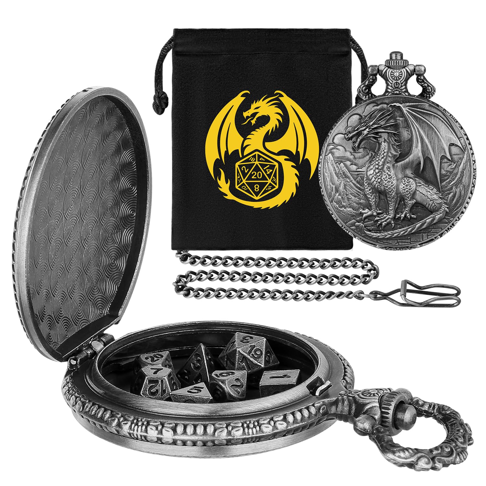 Dadi D\u0026d Mini Set Di Dadi DND Con Drago A Doppia Testa Ascia Superiore A Due  Lati , Custodia Per Orologio Da Tasca, 7 Dadi In Metallo Poliedrico, Regali  DND Con Confezione, image size:1600x1600