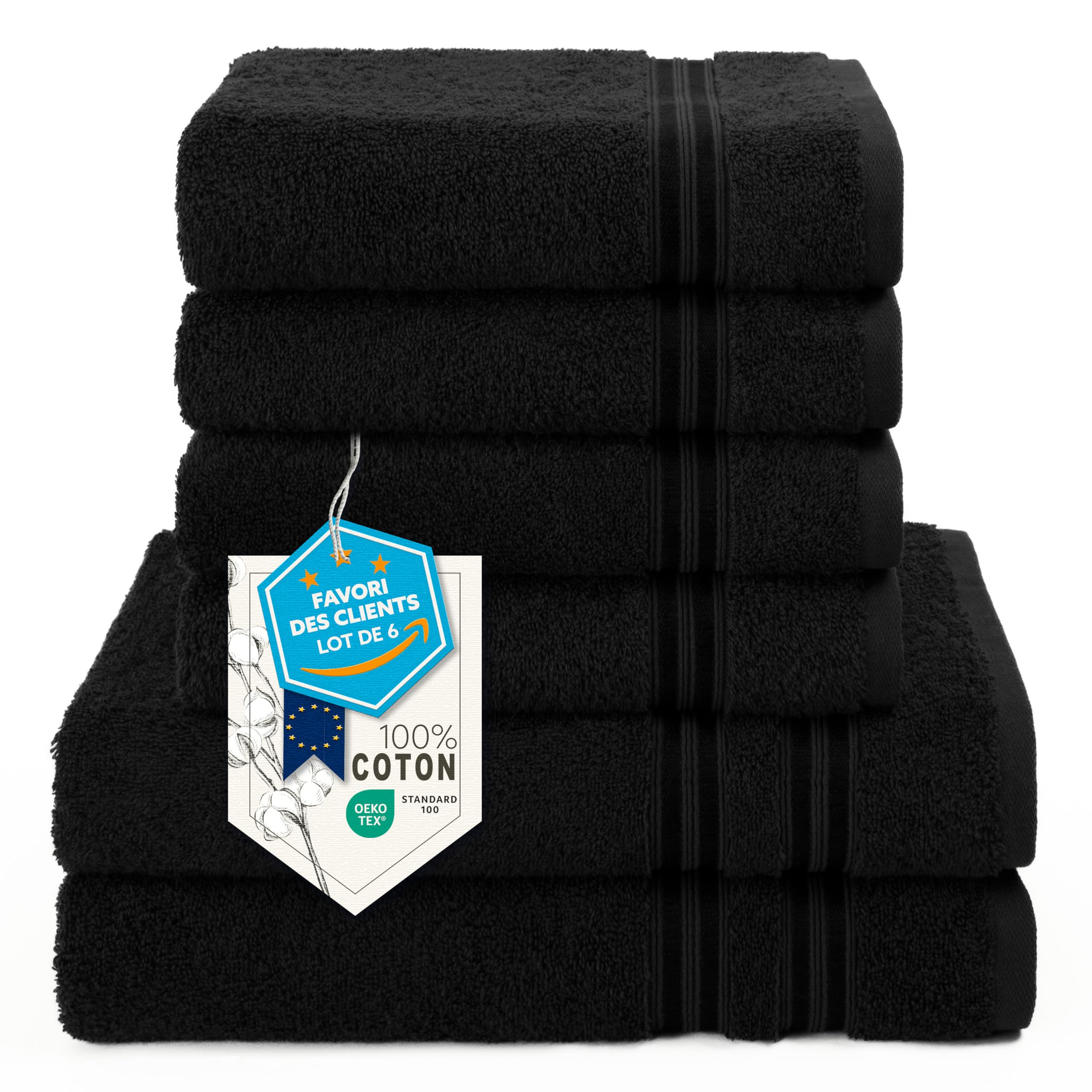 Serviettes de bain et à mains en coton 500 GSM lot de 6 pièces noir