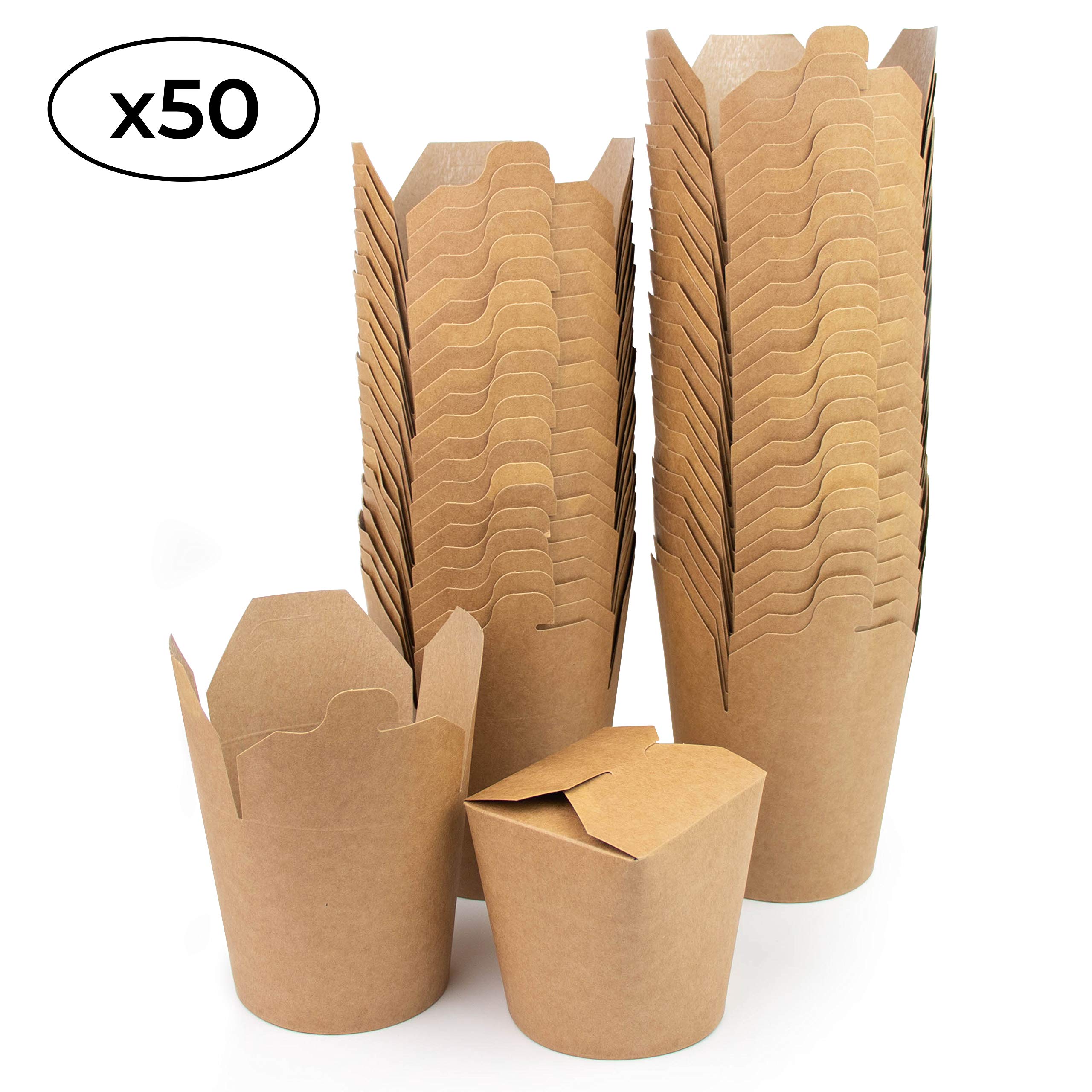 Extiff Miamex Lot de 50 boîtes marrons en carton 780ml - Récipient alimentaire jetable pour nourriture à emporter - Pasta Box pour nouilles/pâtes/plats cuisinés - Etanche - 100% recyclable
