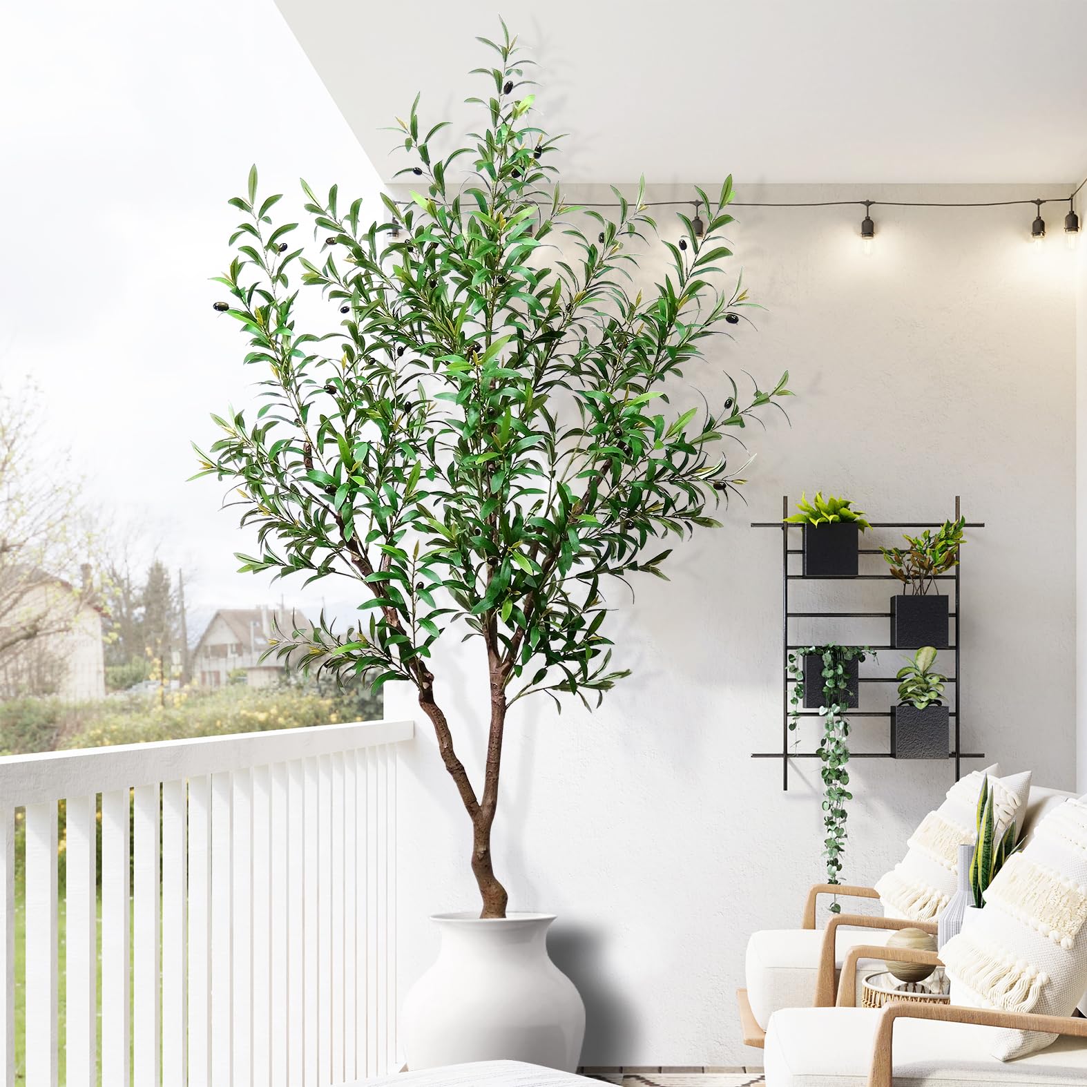 Faux Olive Tree Fake Tree Artificial Indoor 7 Feet (84 inches) Realistic Potted Silk Indoor Large Fruit for Home Offices, Living Rooms, Bedrooms, Stairs and Foyer Decor
