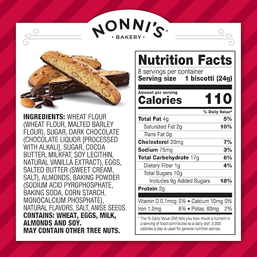 Miniatura 2 de Nonnis Cioccolati Biscotti - Galletas italianas  2 cajas  Biscotti envueltas individualmente  Galletas italianas hechas con almendras de California