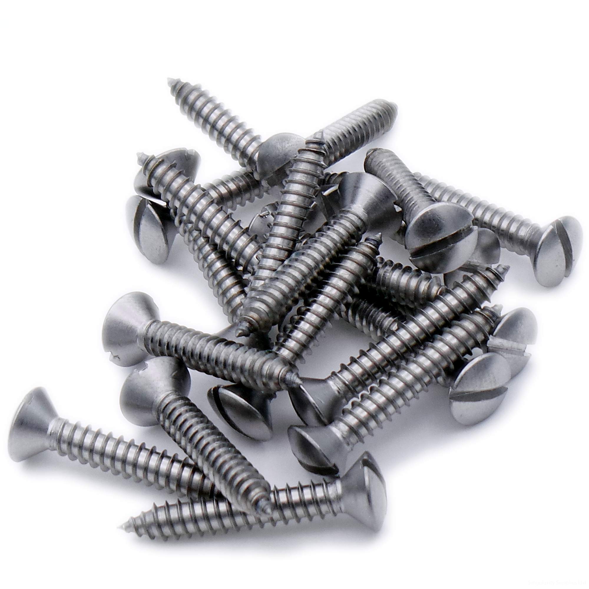 Singularity Supplies Silver No.4 X 0.25 (2.9Mm X 6.5Mm) Slot Raised Countersunk Self-Tapping Screw - Stainless Steel (A2) (Pack Of 20)