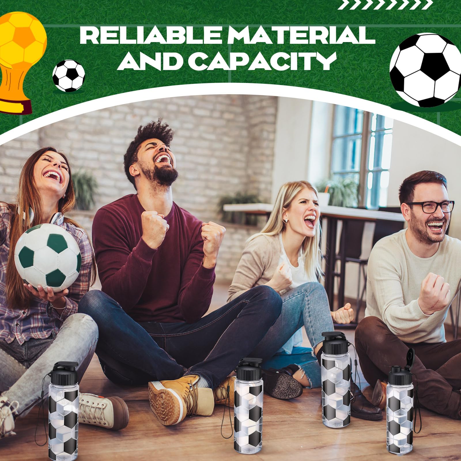 Mifoci 20 Stück Fußball-Sport-Wasserflasche, Großpackung, 500 ml, wiederverwendbar, Kunststoff, für Erwachsene, wiederverwendbar, große Flaschen mit auslaufsicherem Klappverschluss für Party, Outdoor
