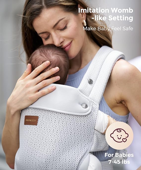 Momcozy Baby Carrier for 3-24M/3.2-20kg, Waist 64-127cm, Air Mesh-Grey | IHDI certified for healthy hip development, with X shaped back for balanced support and padded leg openings for comfort