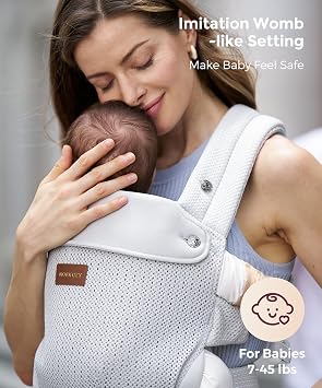 Momcozy Baby Carrier for 3-24M/3.2-20kg, Waist 64-127cm, Air Mesh-Grey | IHDI certified for healthy hip development, with X shaped back for balanced support and padded leg openings for comfort