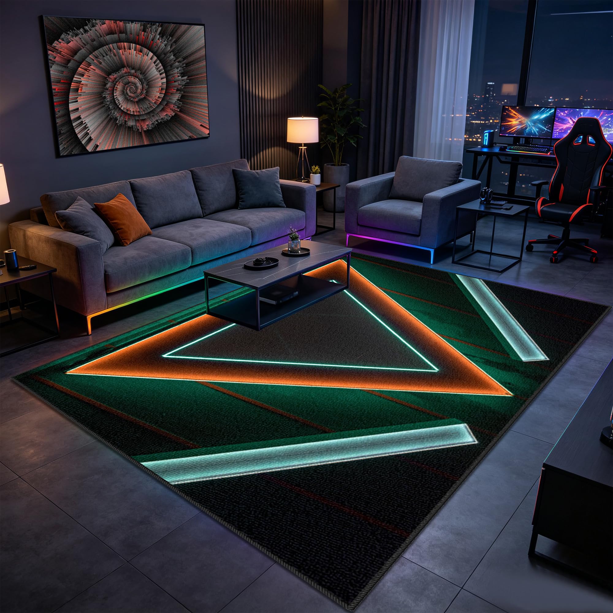Grand tapis salon doux et fin résistant aux taches pour la famille