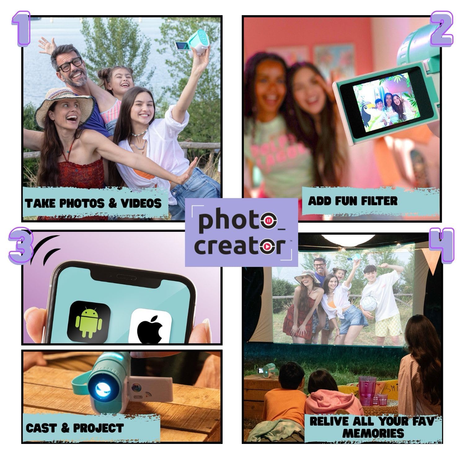 Canal Toys - Caméra Projecteur Bleu pour Enfants 3 en 1 - Capturer tes Moments Préférés et Projette Les - Idée Cadeau Jeux Électronique Enfant 8 Ans + - Fonction Cast Téléphone - 27 Effets - CLK 039