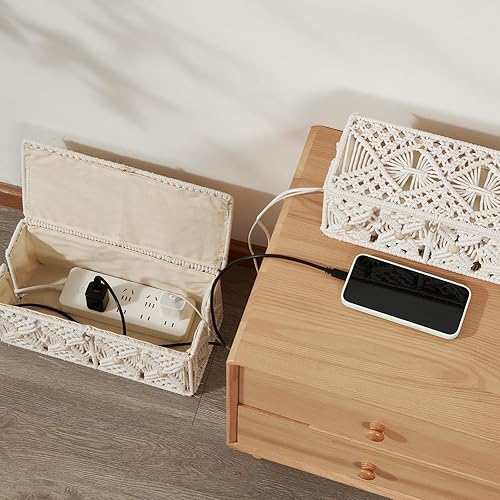 Miniatura 7 de 2 cajas de organización de cables hechas a mano, organizador de almacenamiento de cables de macramé, tiras de corriente, enrutador de TV, cubierta