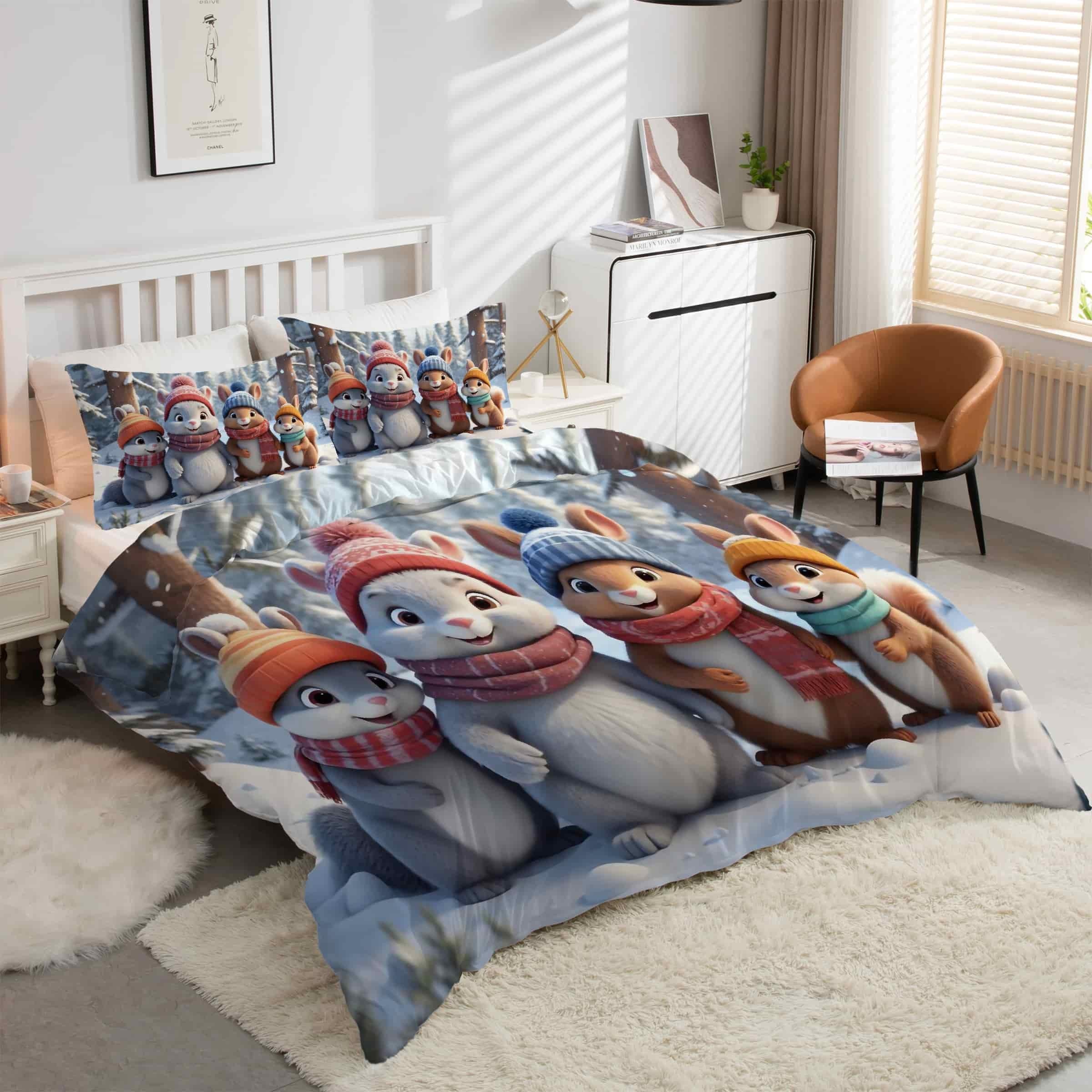 Housse de Couette 200x200 éCureuil pour une Chambre Ambiance Forêt Cocooning