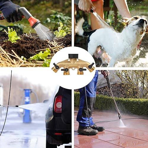 Miniatura 6 de Divisor de manguera de jardín de latón resistente, conector de manguera de cierre "Y" de 4 vías de 34 pulgadas, adaptador de espiga divisor de